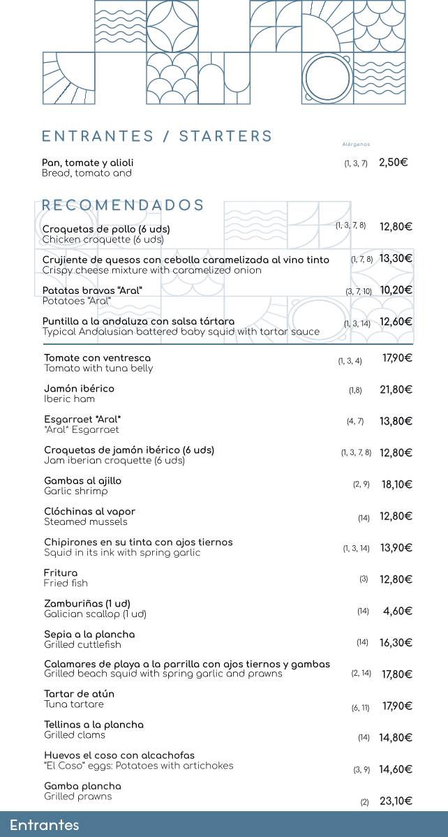 Restaurante ARAL меню