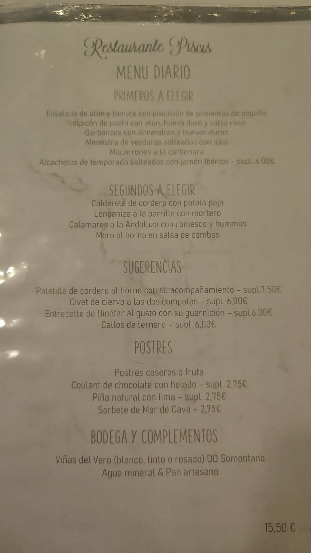 Restaurante Piscis меню