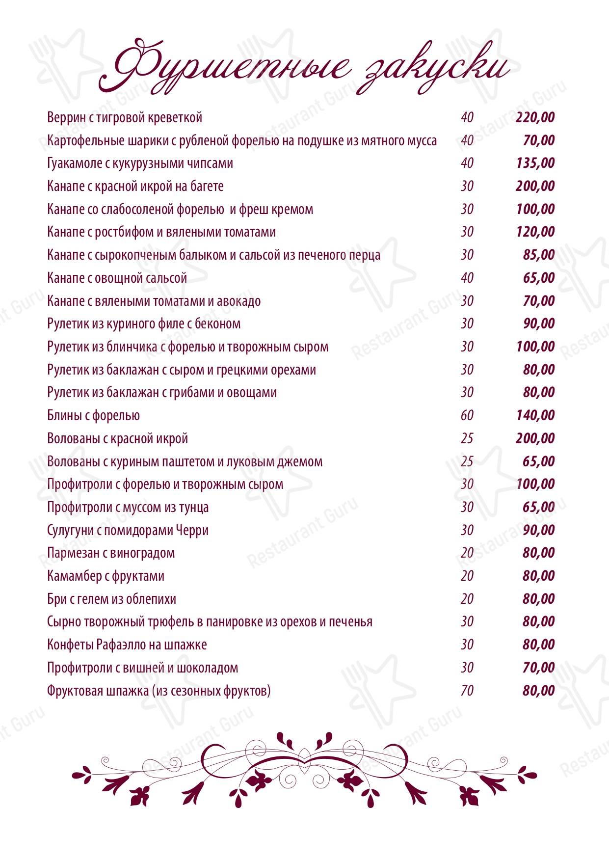 Турист меню