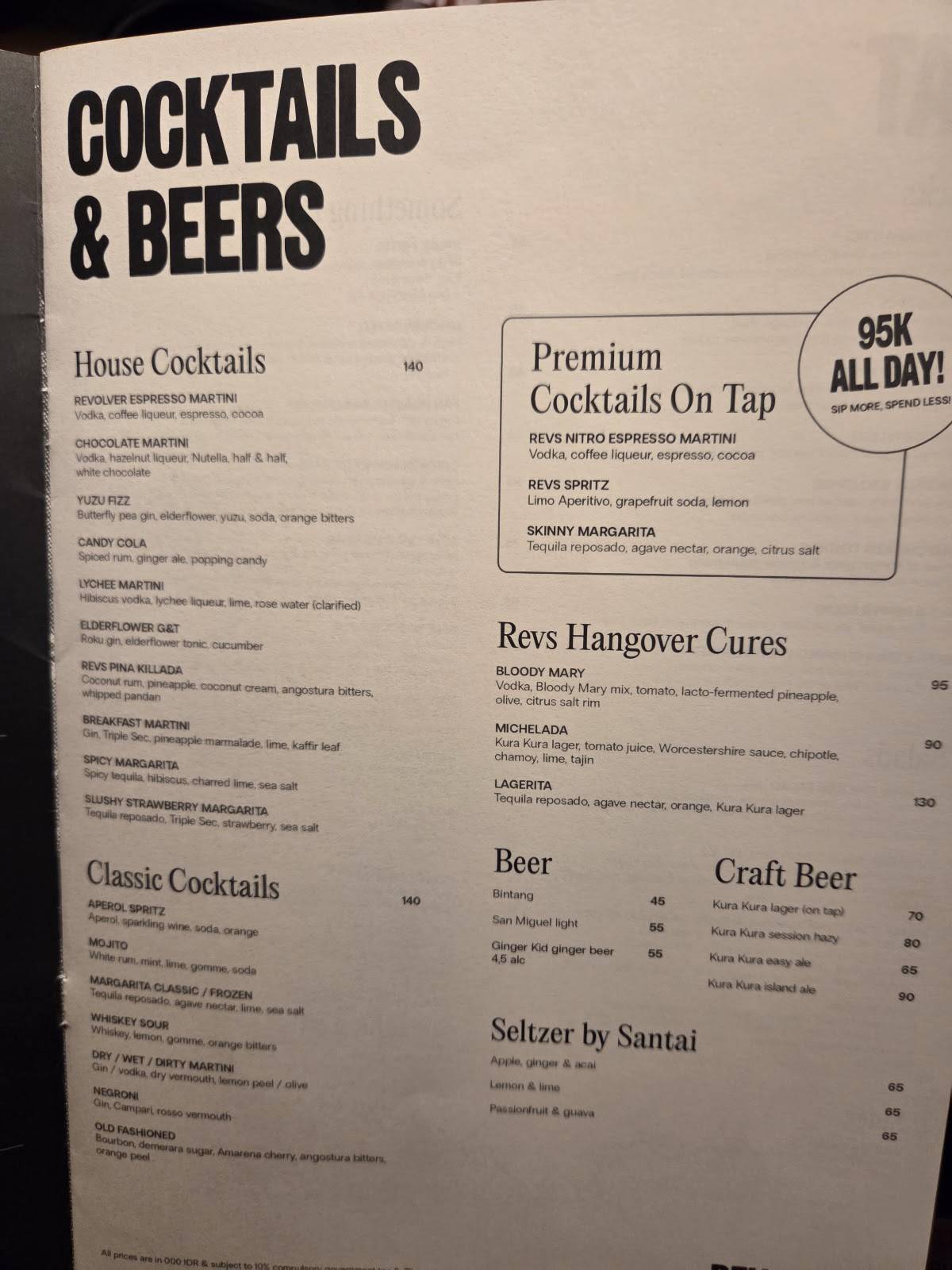 Revolver Seminyak меню
