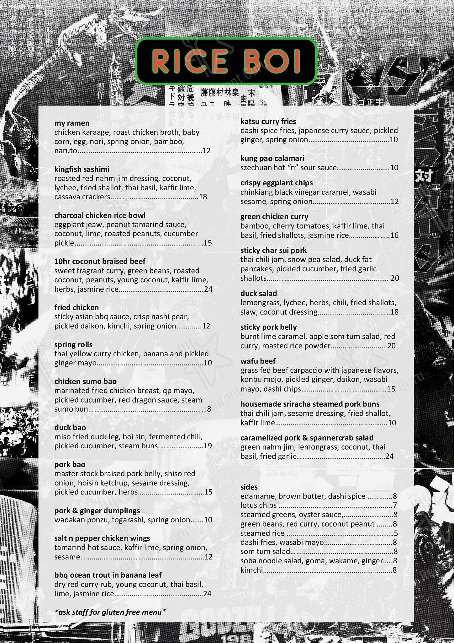 Vegan Menu ресторана Rice Boi в Мулулабе