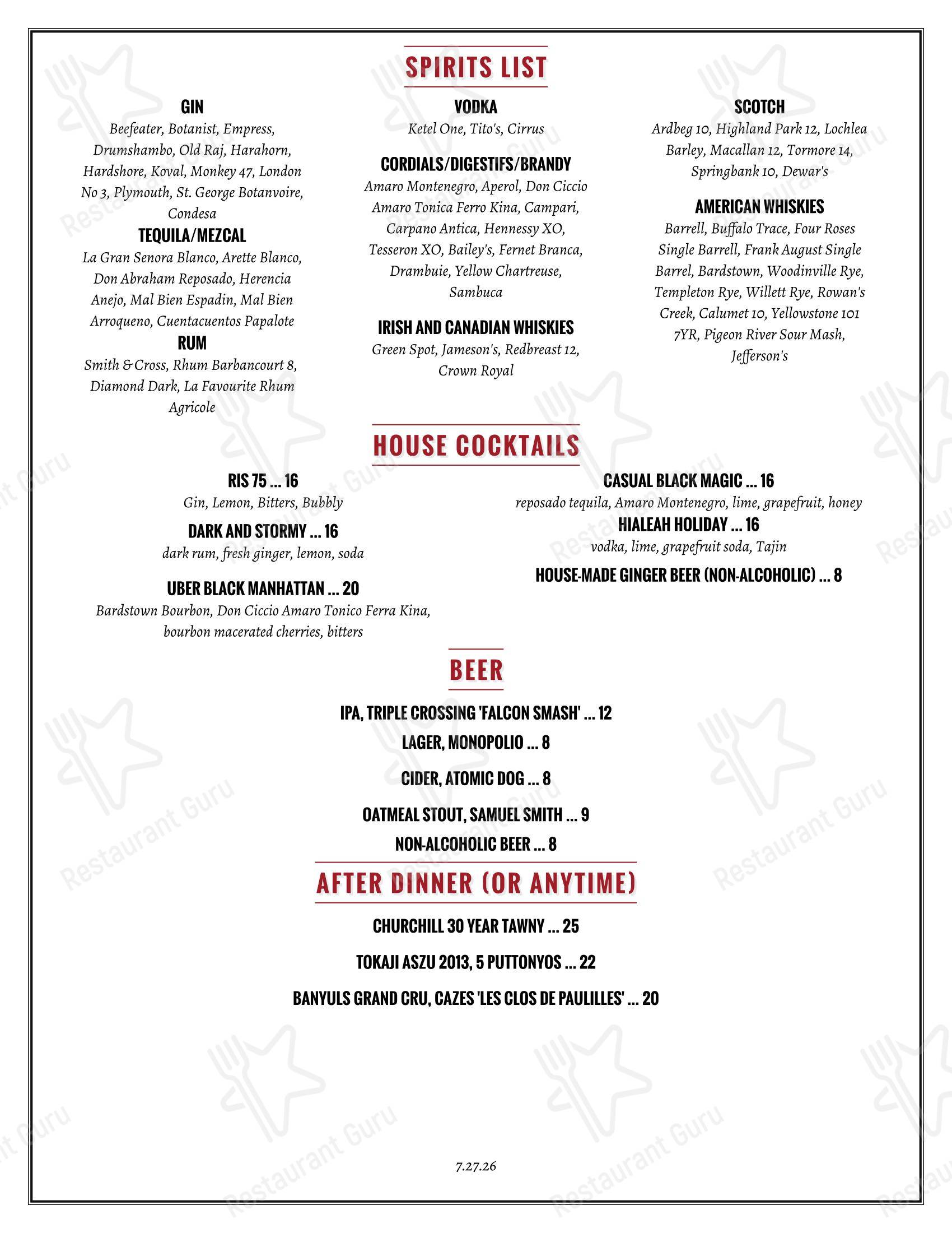 At Home Catering Menu паба и бара Ris в Вашингтоне