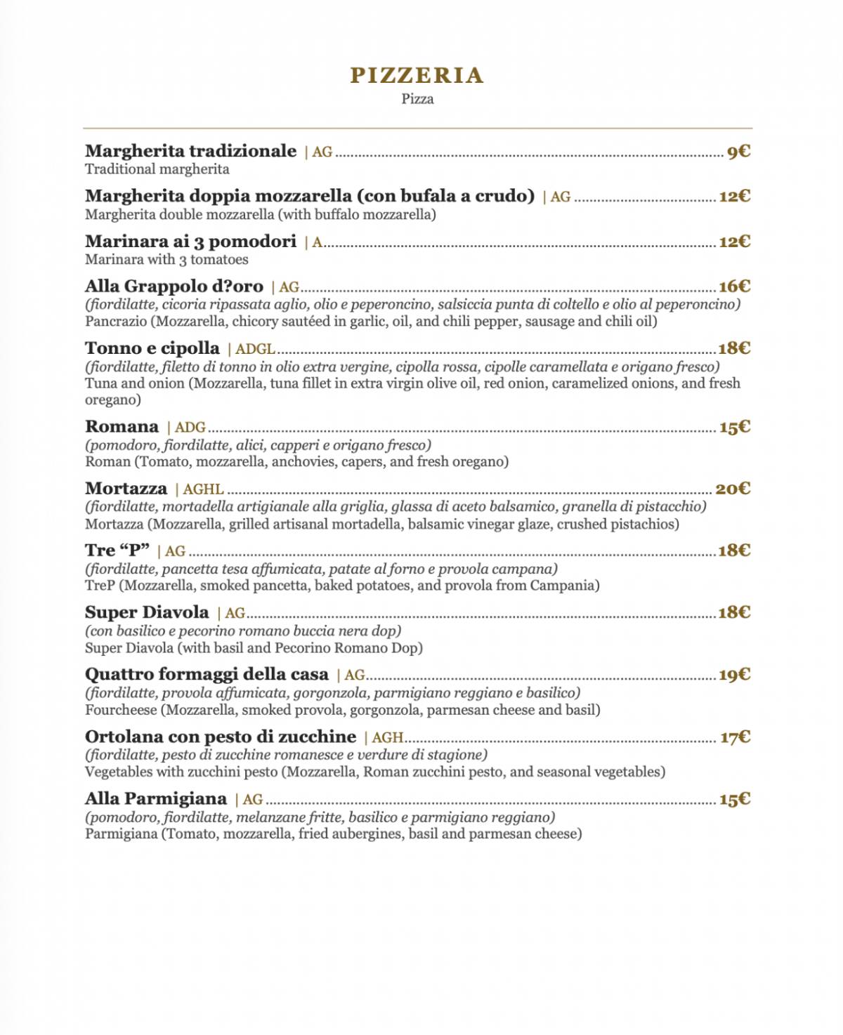 Ristorante-Pizzeria "Al Grappolo D’Oro dal 1950" меню