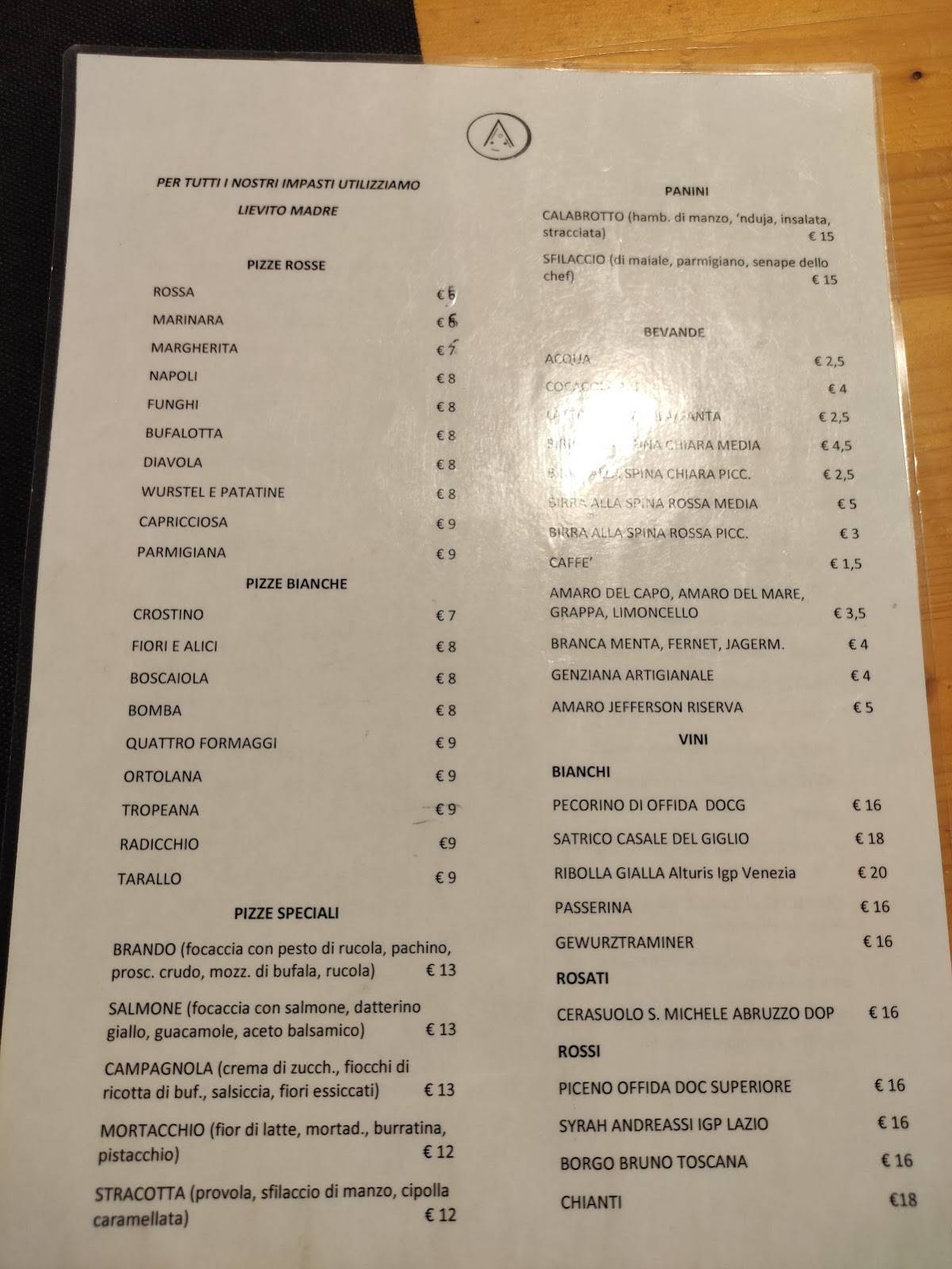 Ristorante Brando меню