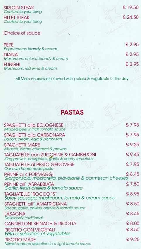 Luigis Restaurant меню