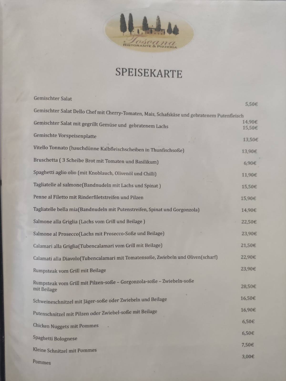 Ristorante Pizzeria Toscana меню