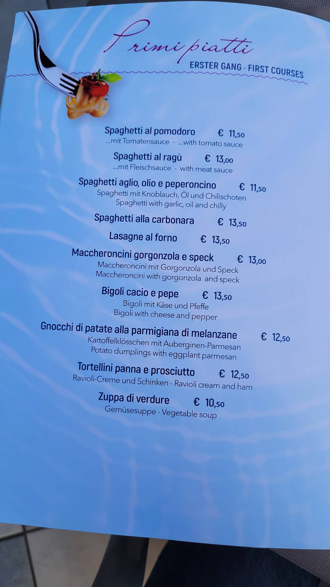 Ristorante Rosa Beach меню