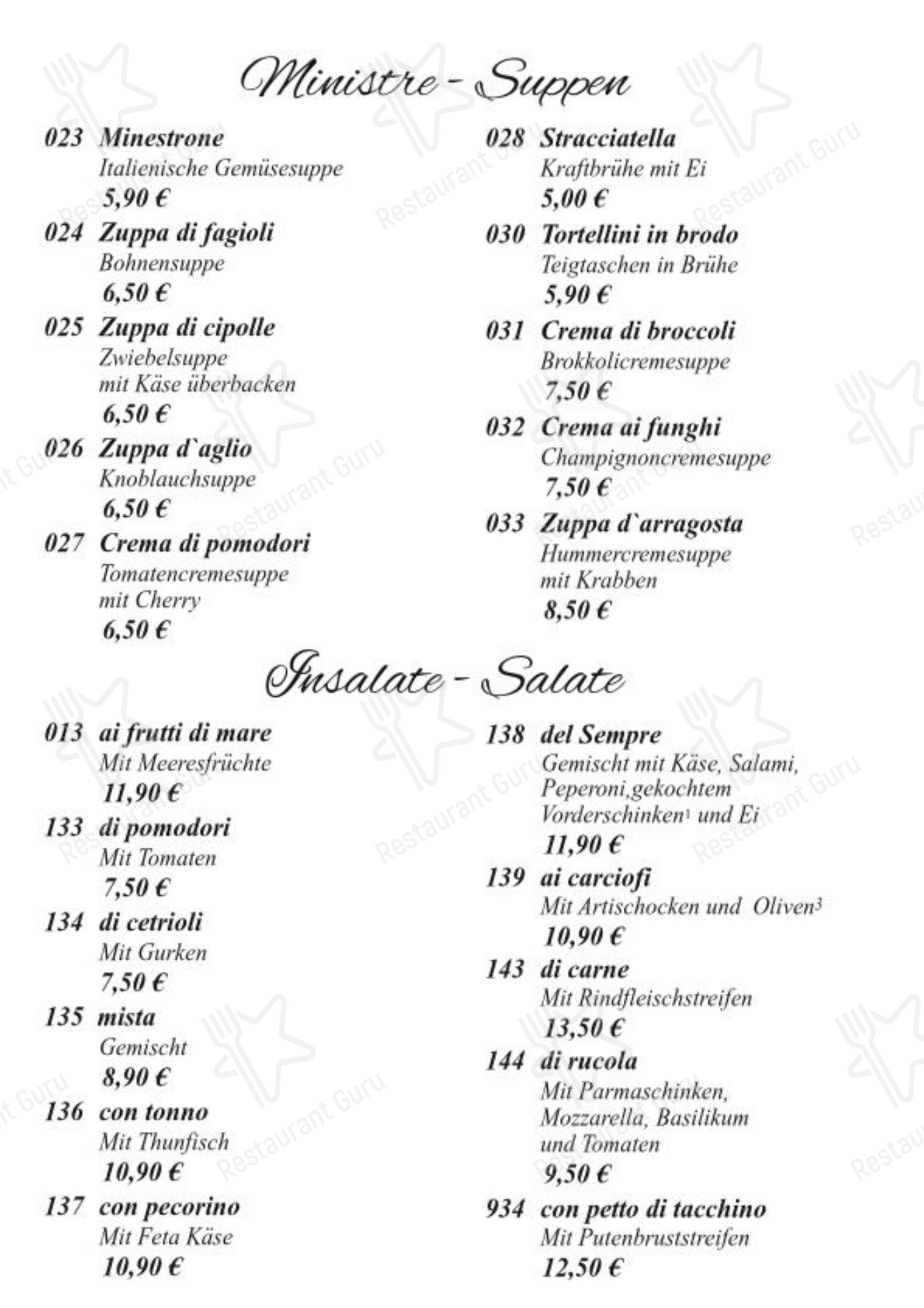 Меню ресторана Ristorante Sempre - 菜单