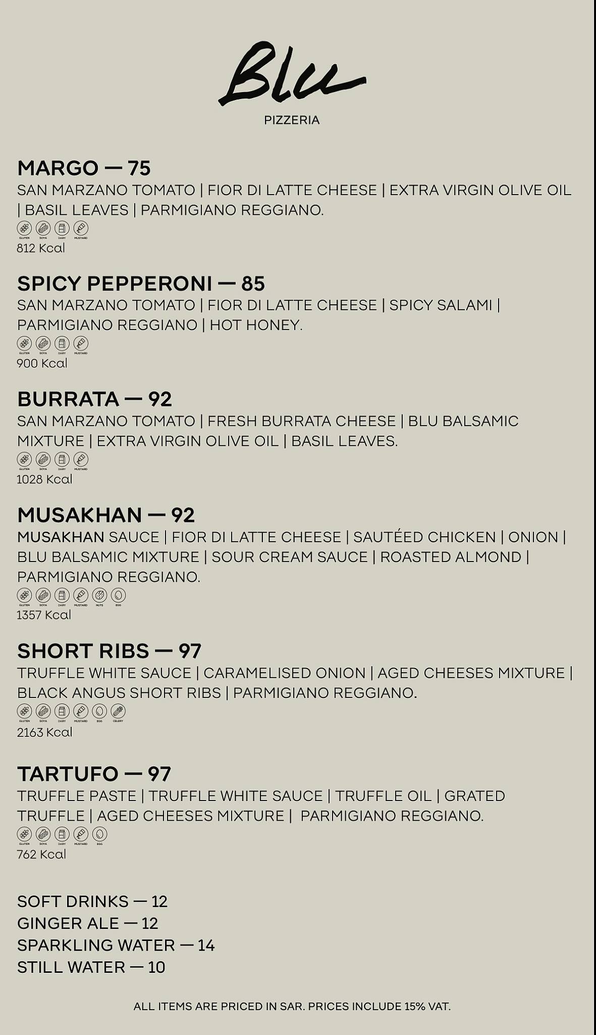 Blu Pizzeriá меню