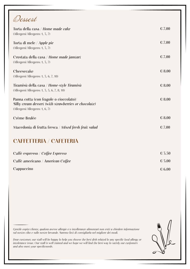 Doris Ristorante меню