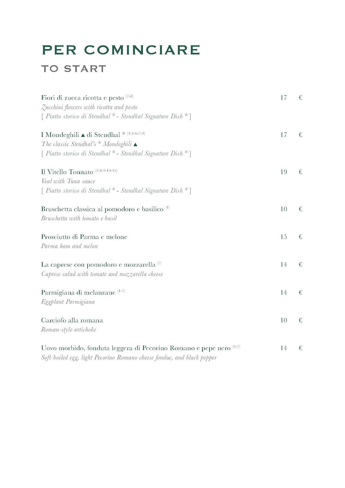 Trattoria Stendhal Roma меню