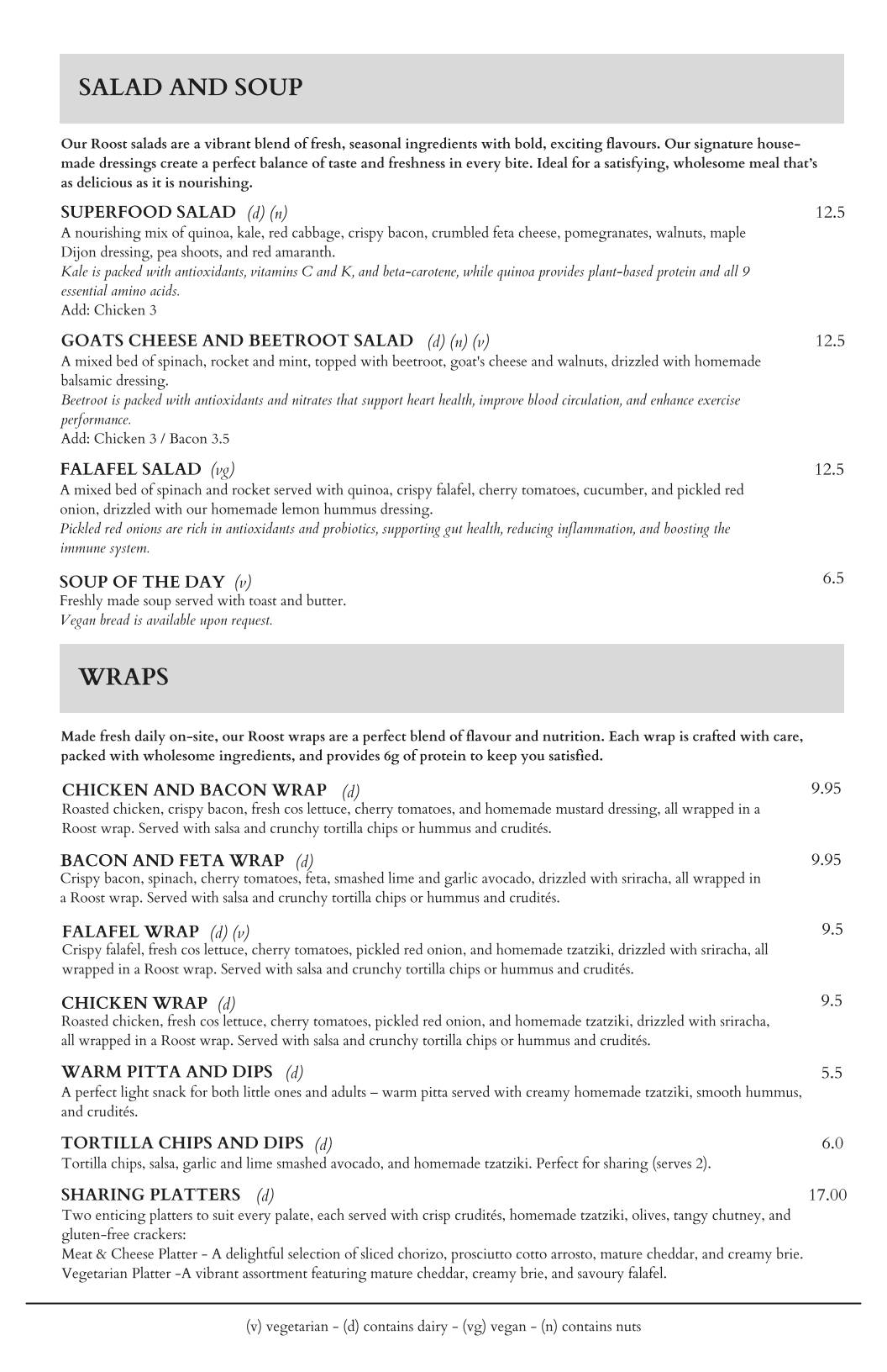 Roost Godalming меню