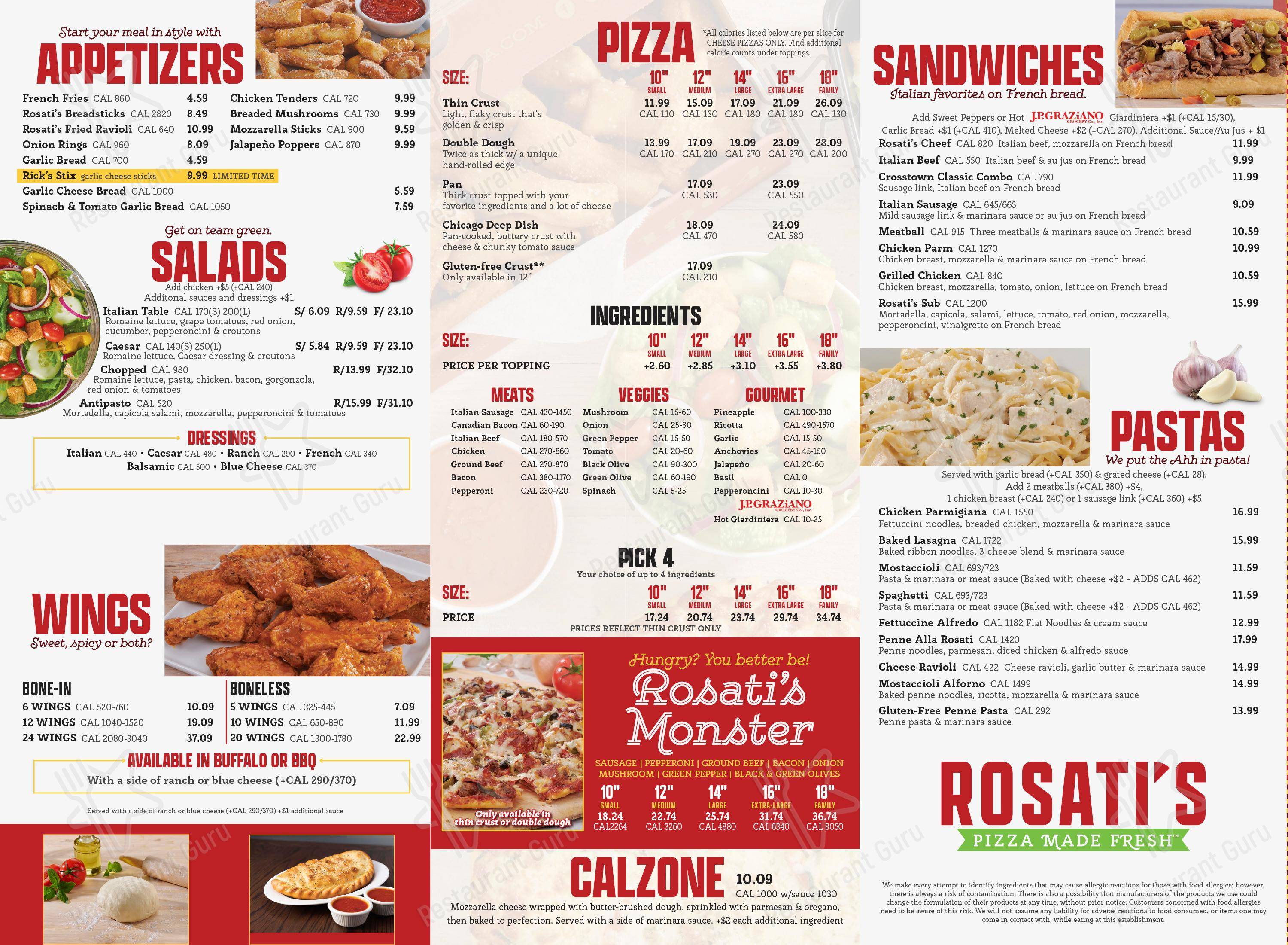 Меню пиццерии Rosati’s Pizza в Гилберте