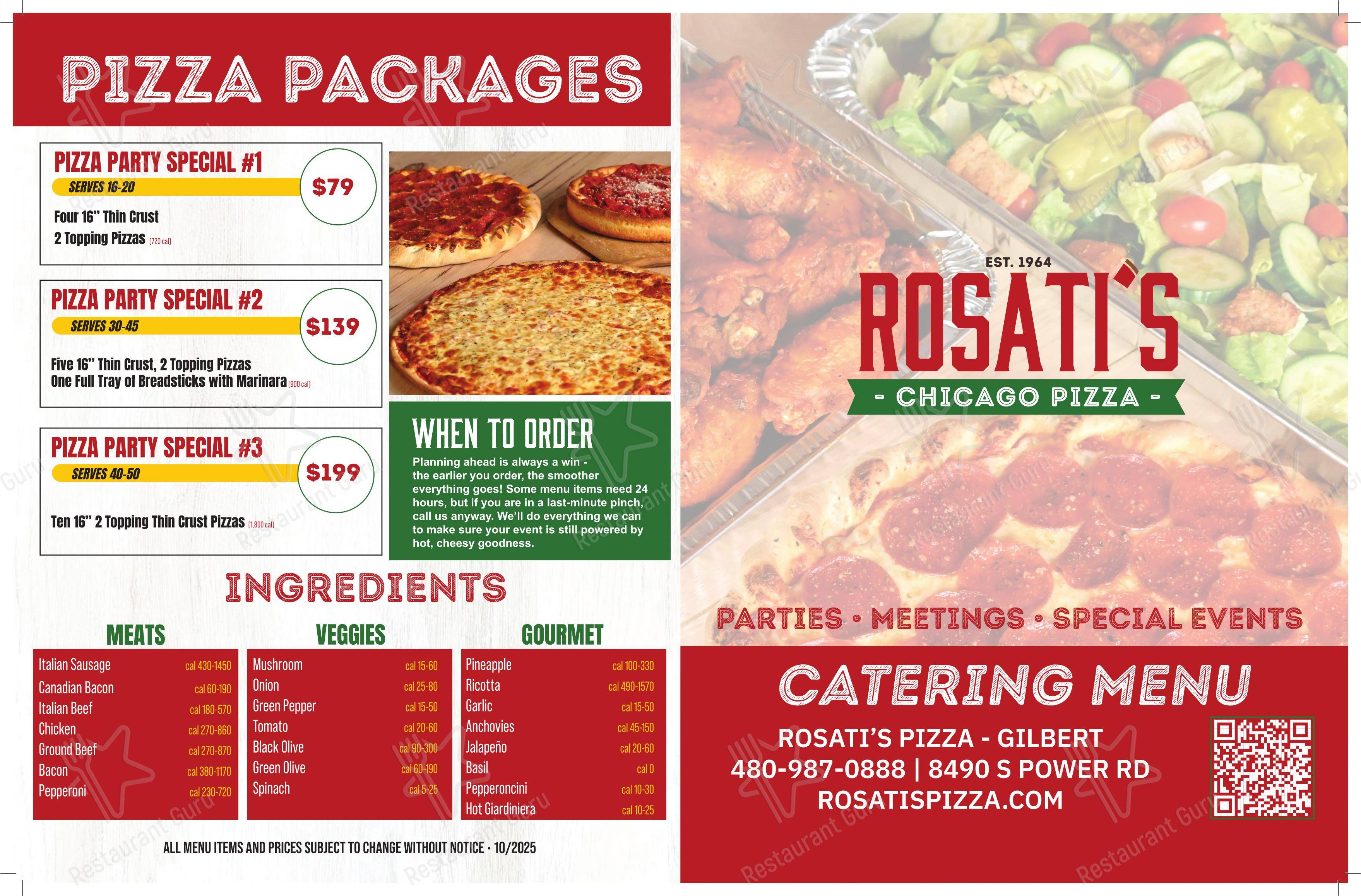 菜单 пиццерии Rosati’s Pizza в Гилберте