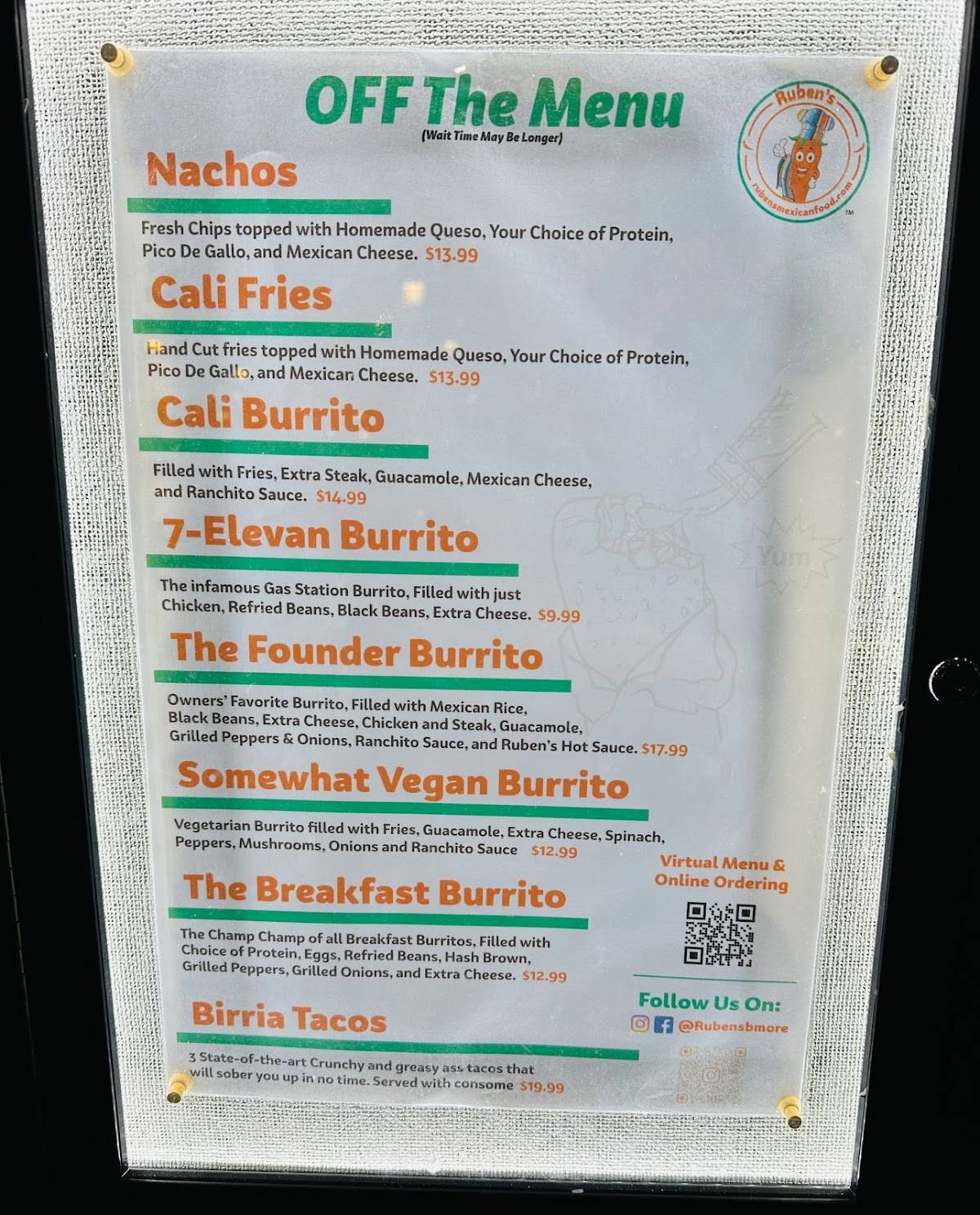Ruben's Fells Point меню