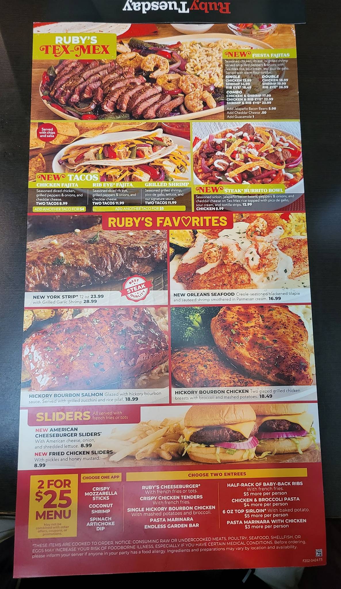 Ruby Tuesday меню