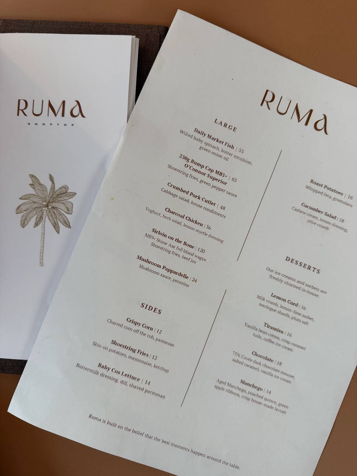 Ruma Rooftop меню