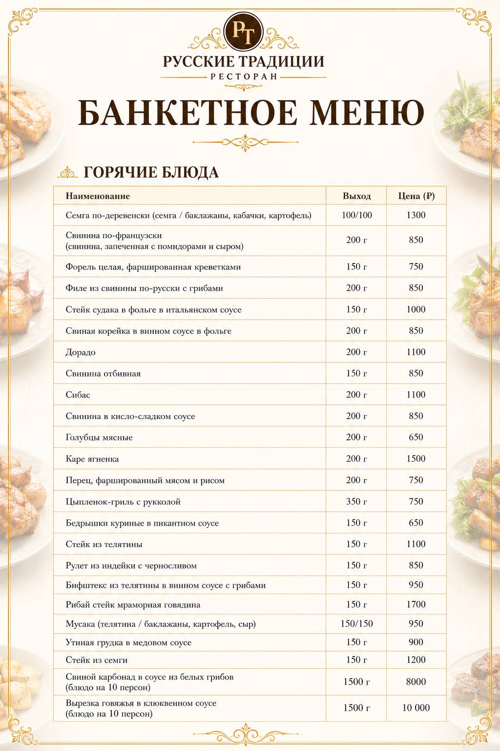 Русские Традиции меню