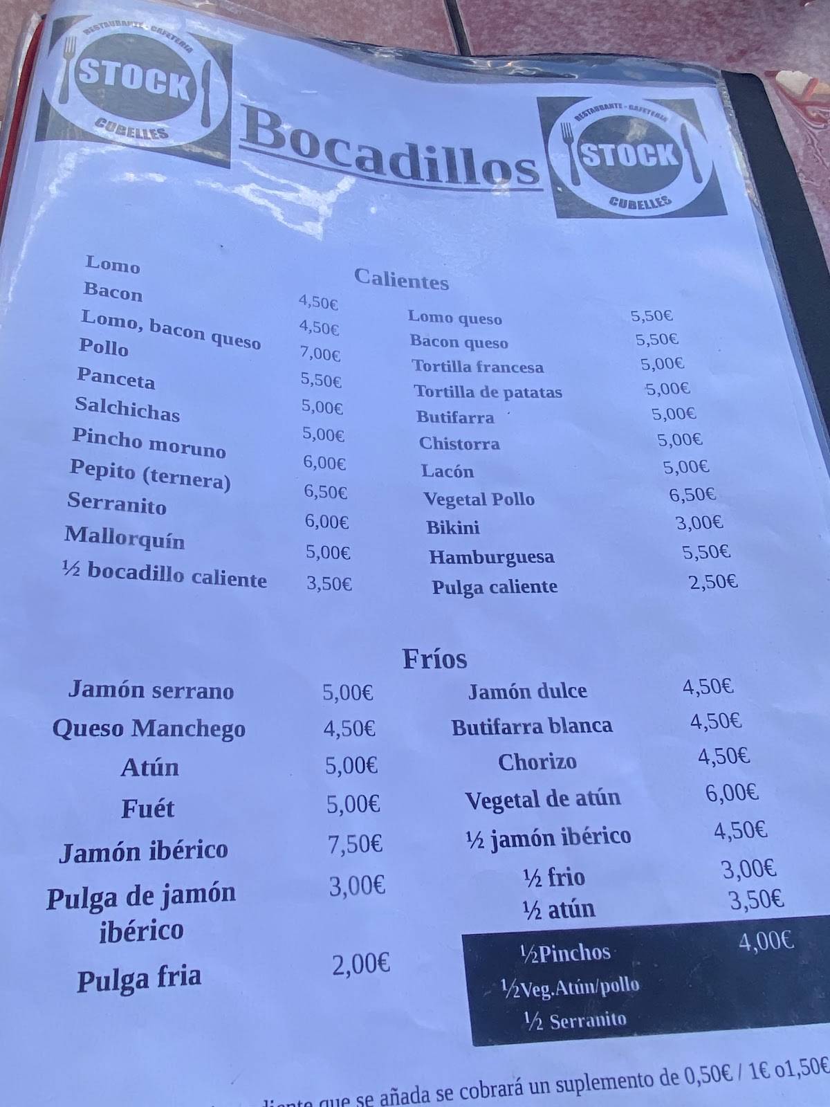 STOCK Bar Restaurant меню