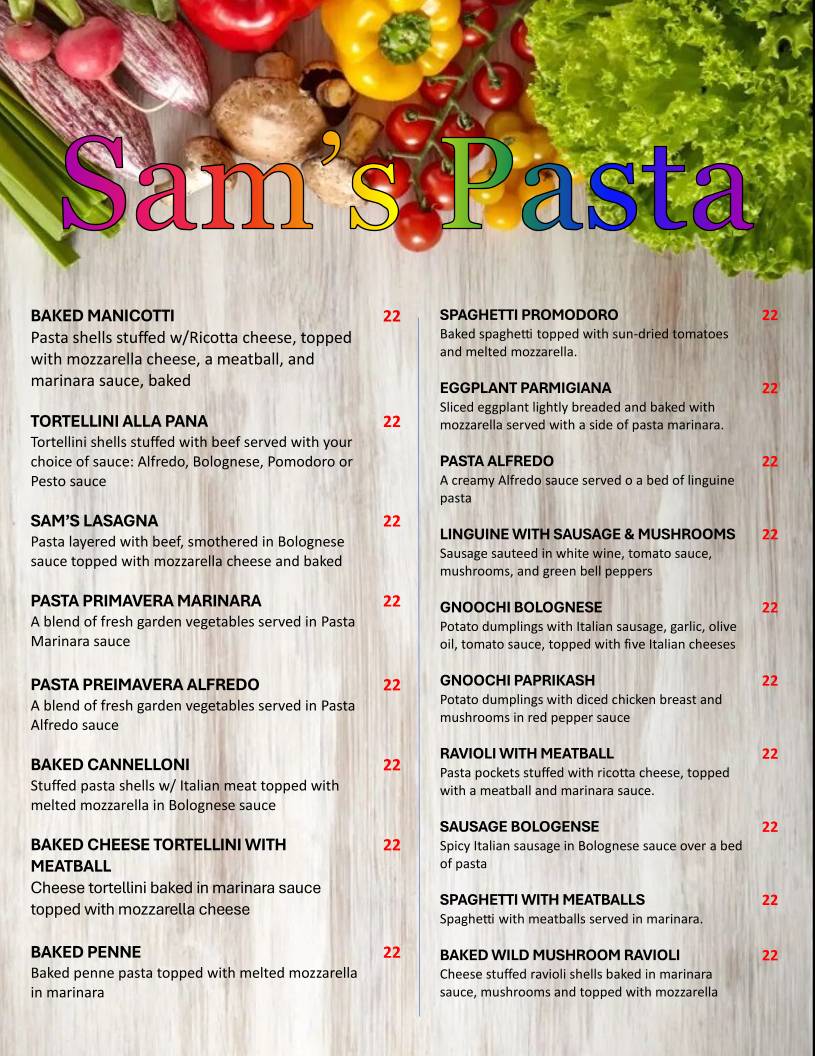 Sam's Ristorante меню