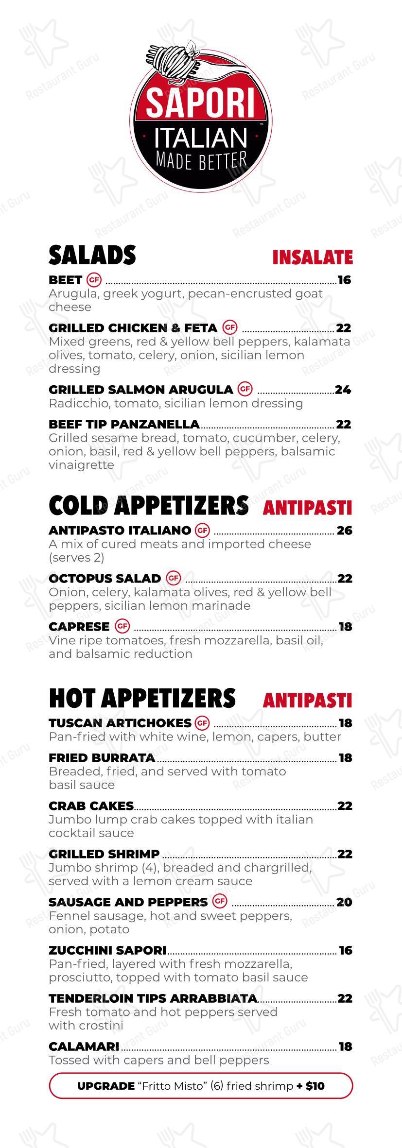 Меню паба и бара Sapori Italian Restaurant - Washington Township, MI - Меню напитков