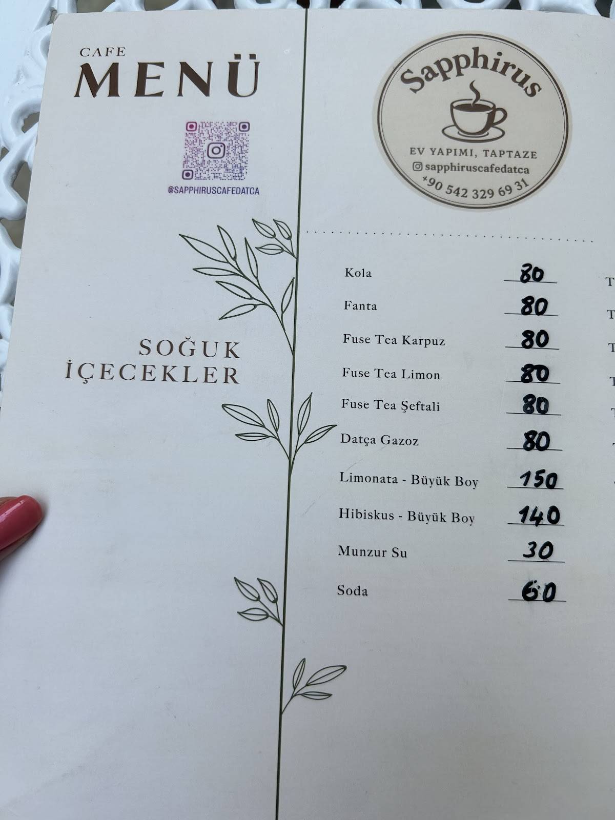 Sapphirus Cafe Datça меню