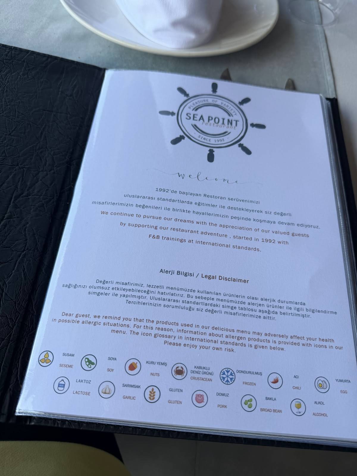 Sea Point Restaurant меню