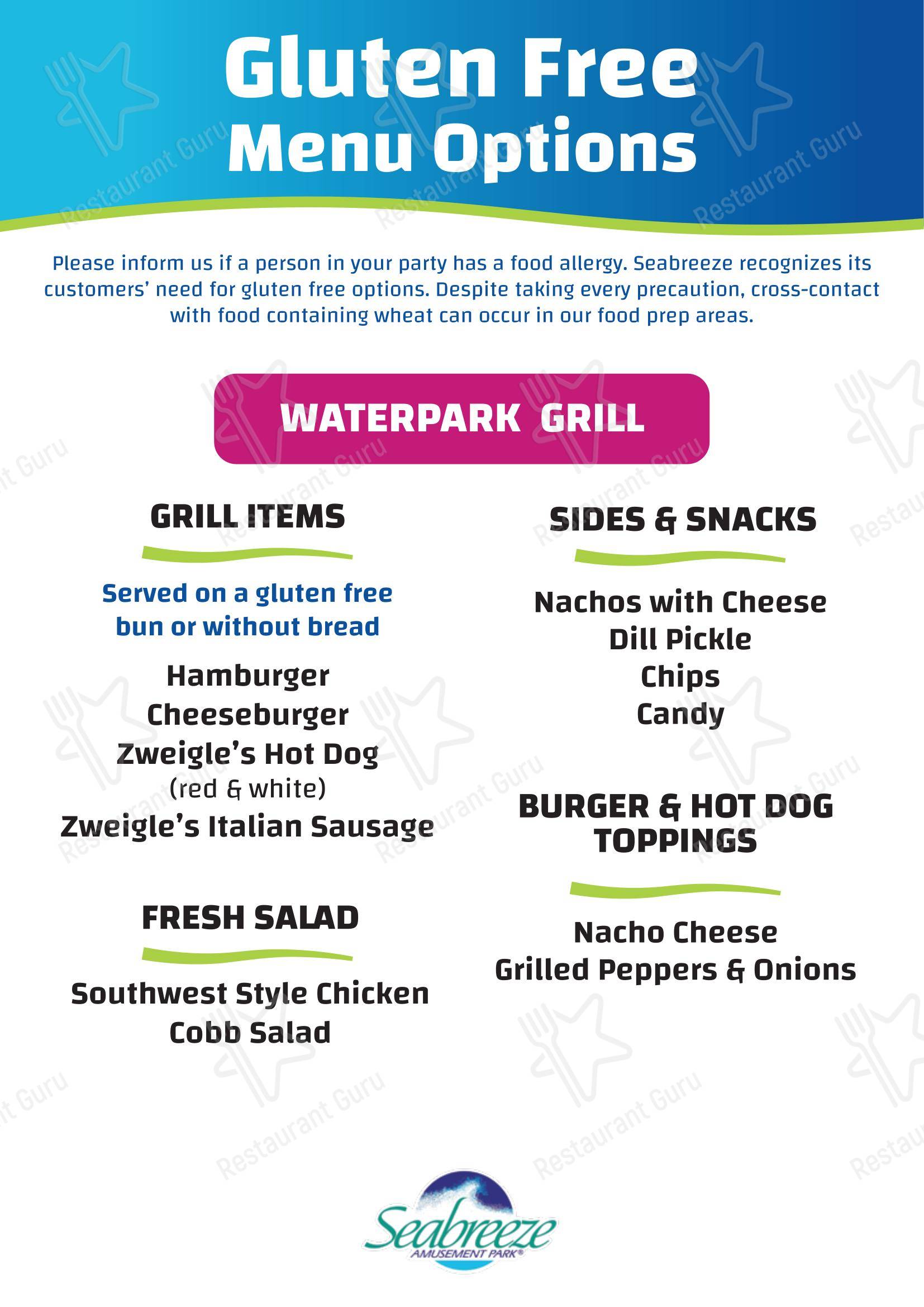 Seabreeze Grill в Рочестере - Основное меню
