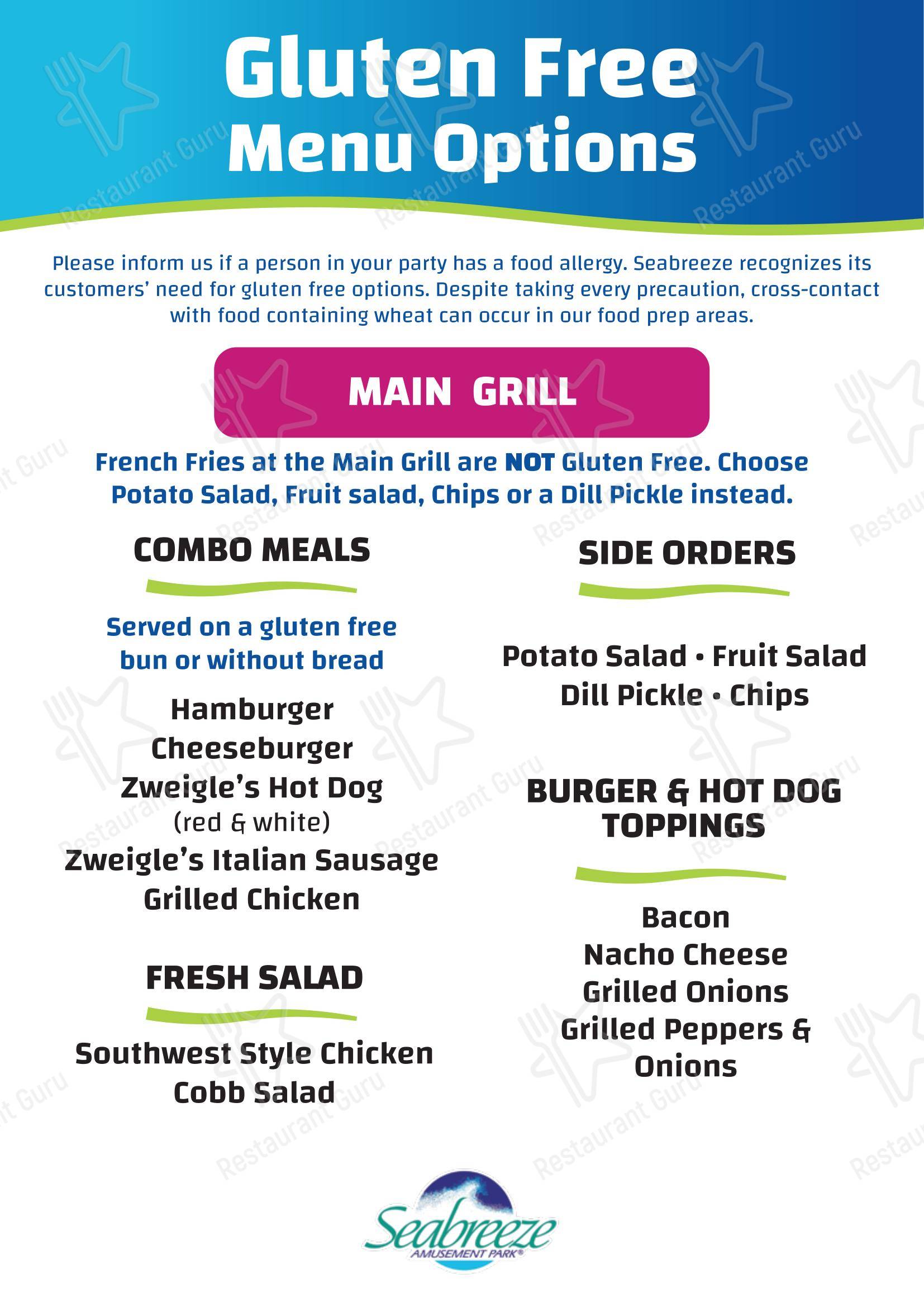 Меню ресторана Seabreeze Grill - Меню