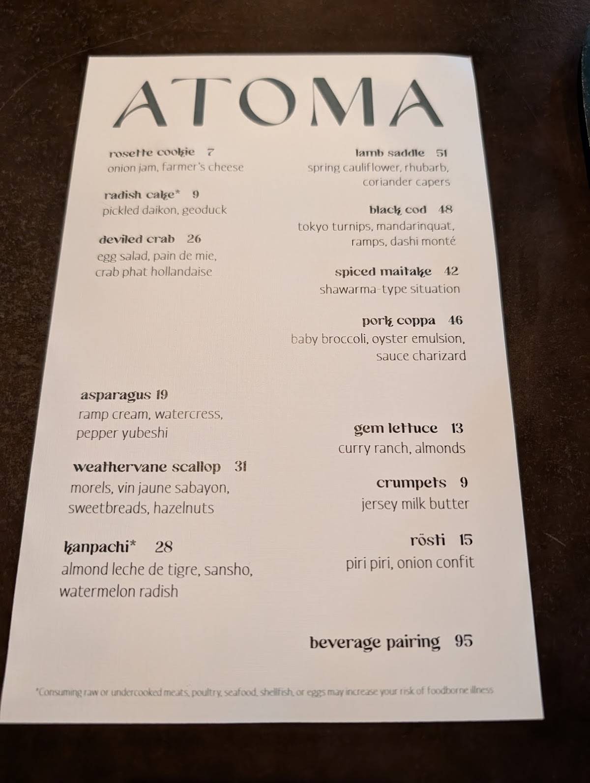 Atoma меню