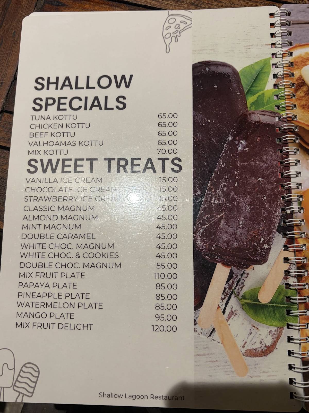 Shallow Lagoon Restaurant меню