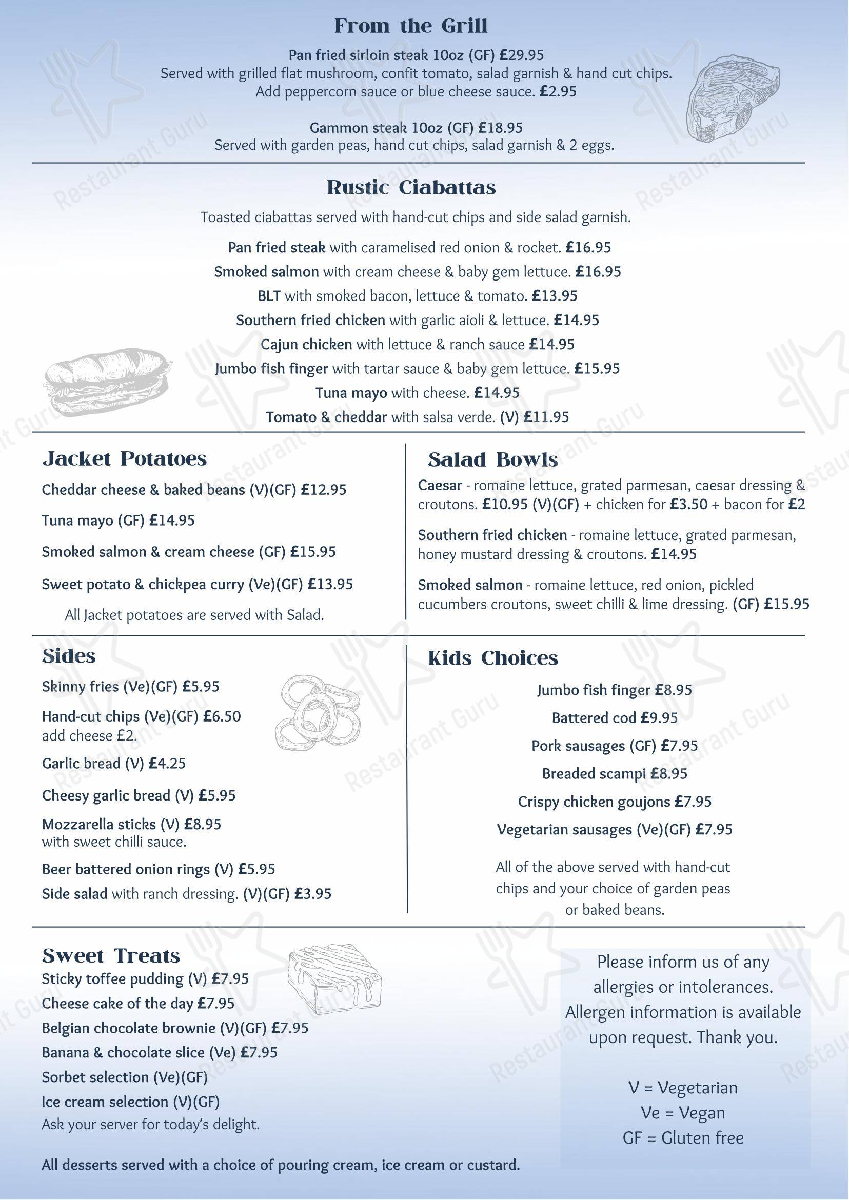 Lunch Menu паба и бара Ship Inn в Тинмуте