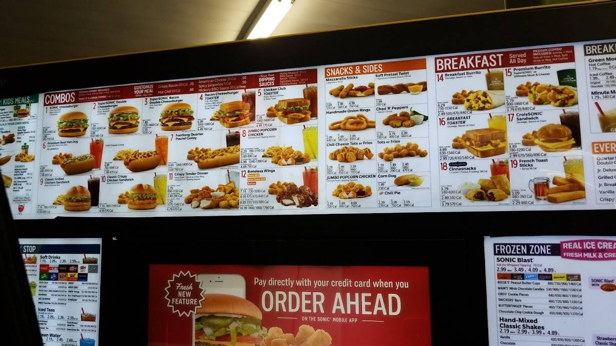 Sonic Drive-In меню
