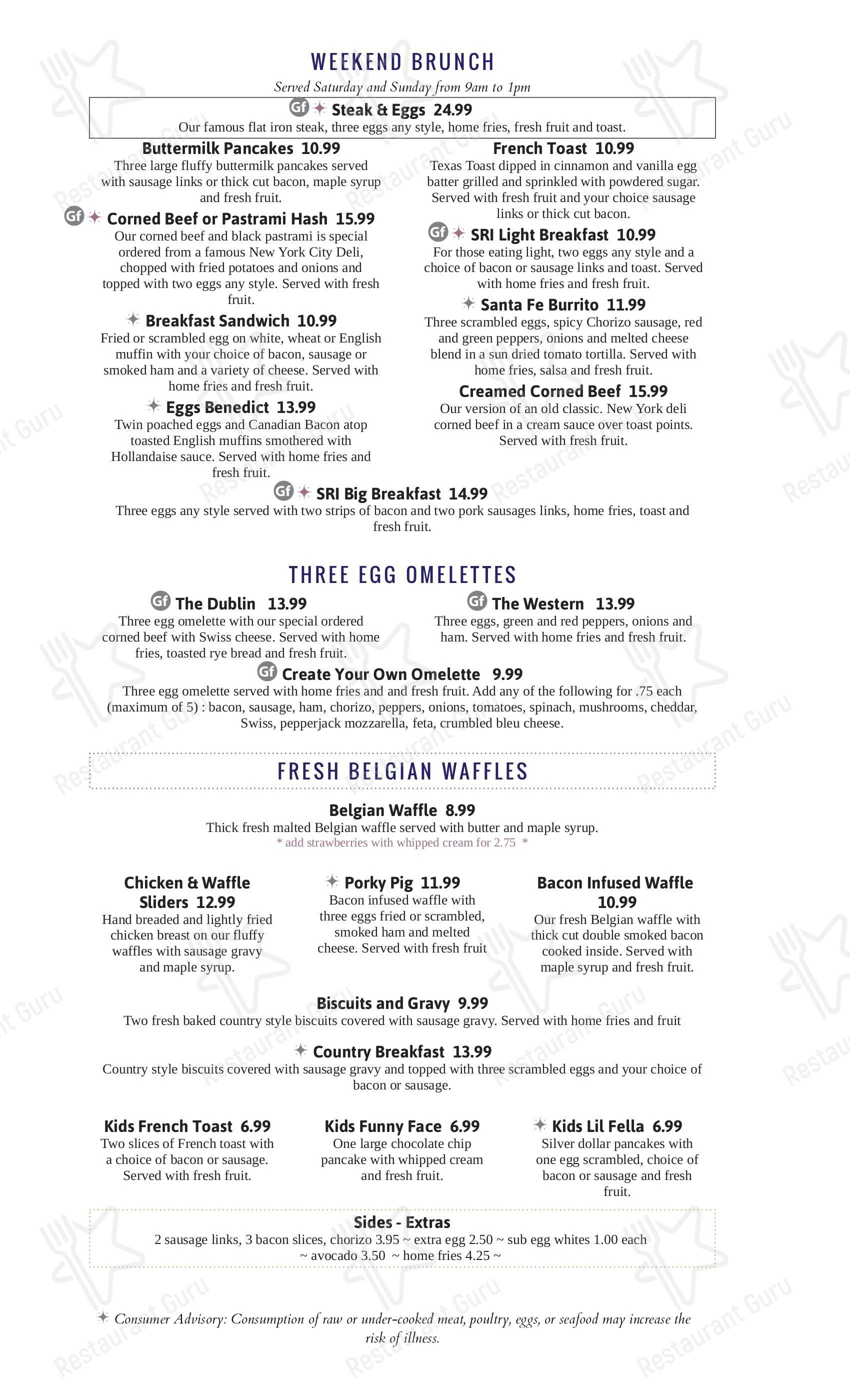 Меню напитков паба и бара South Riding Inn