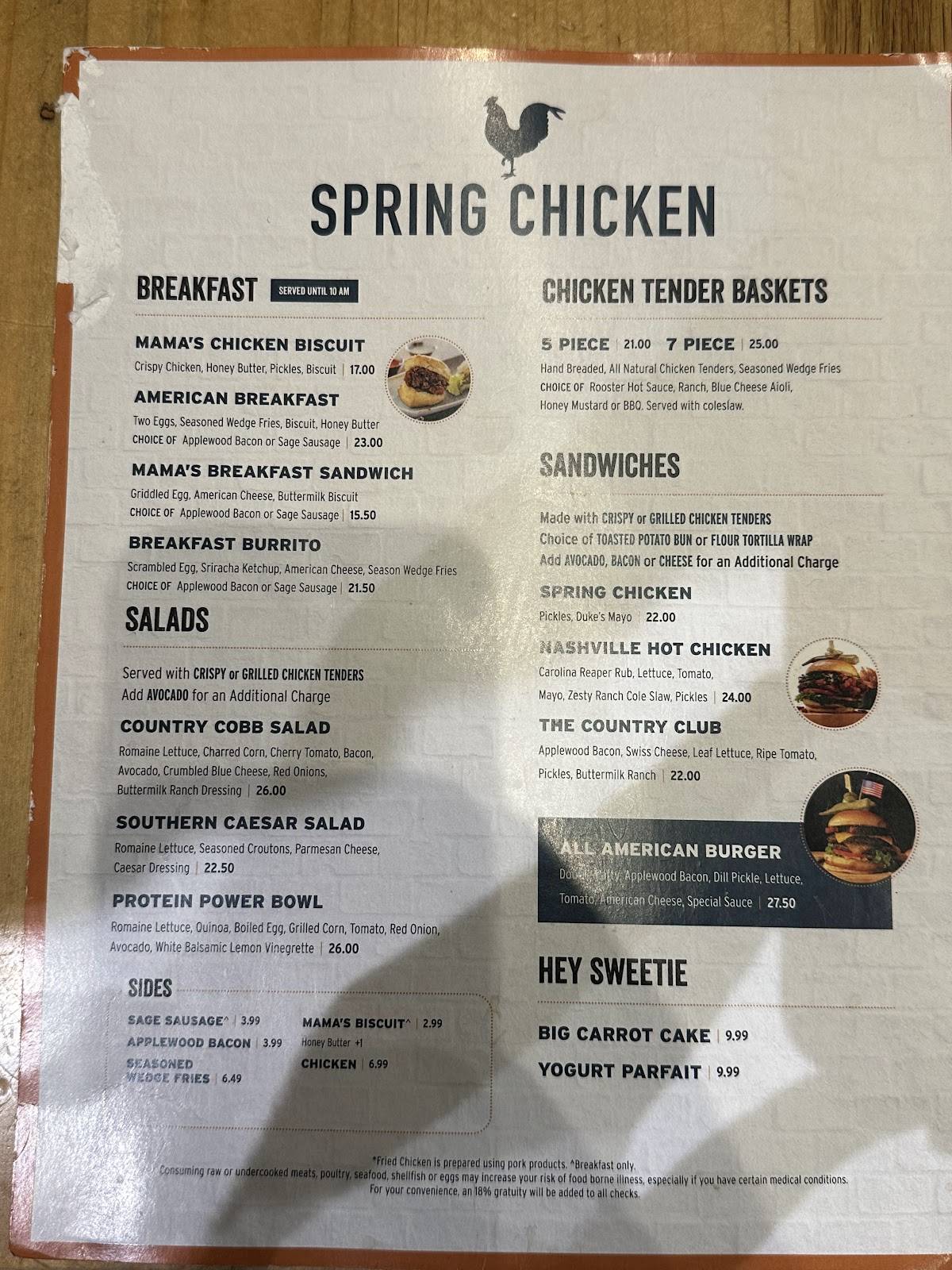 Spring Chicken меню
