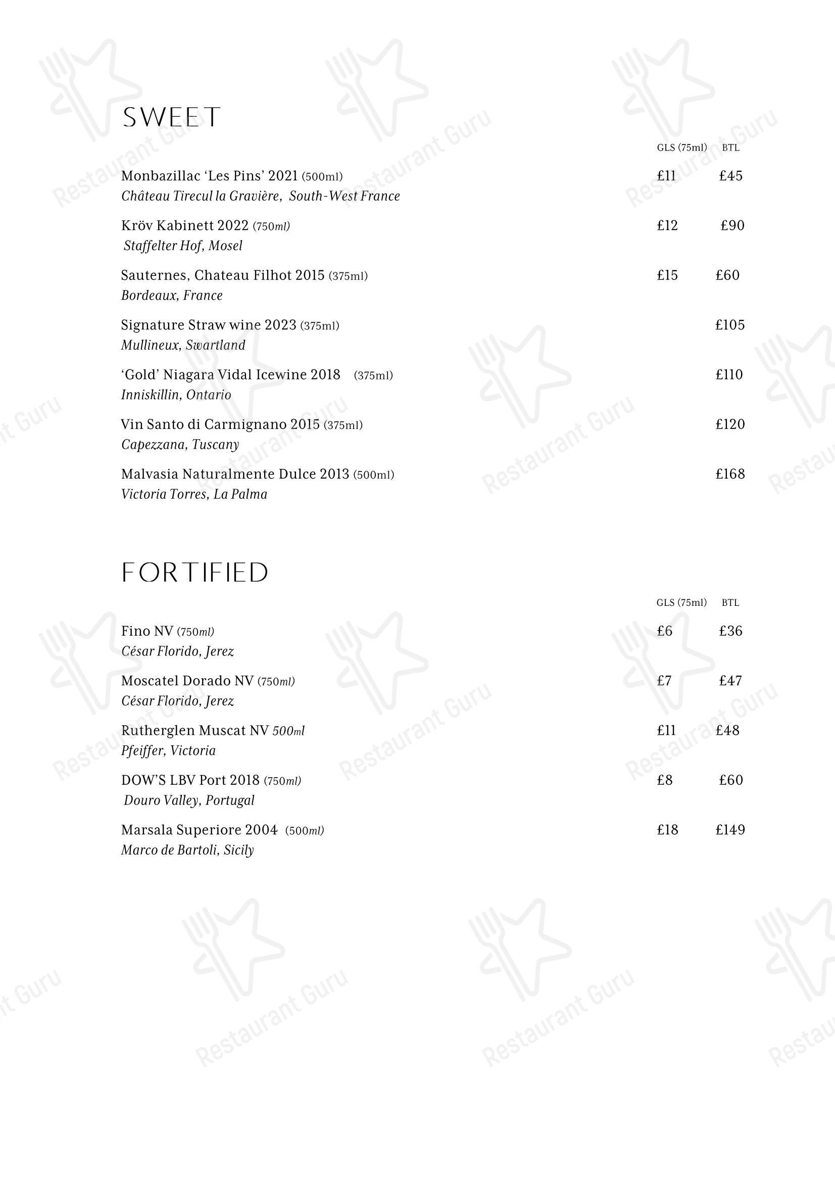 Spring Restaurant в Лондоне - 菜单