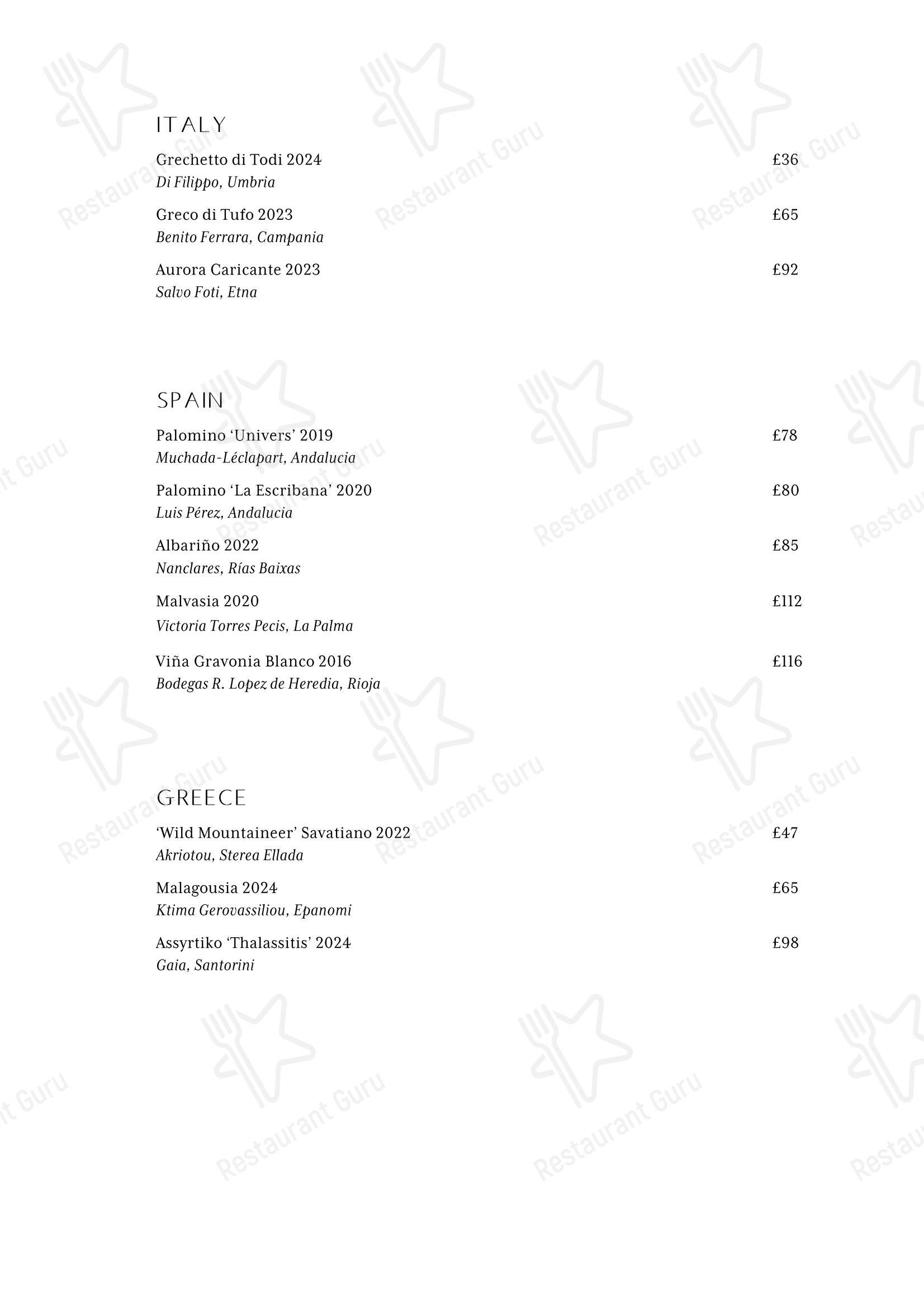 菜单 ресторана Spring Restaurant в Лондоне