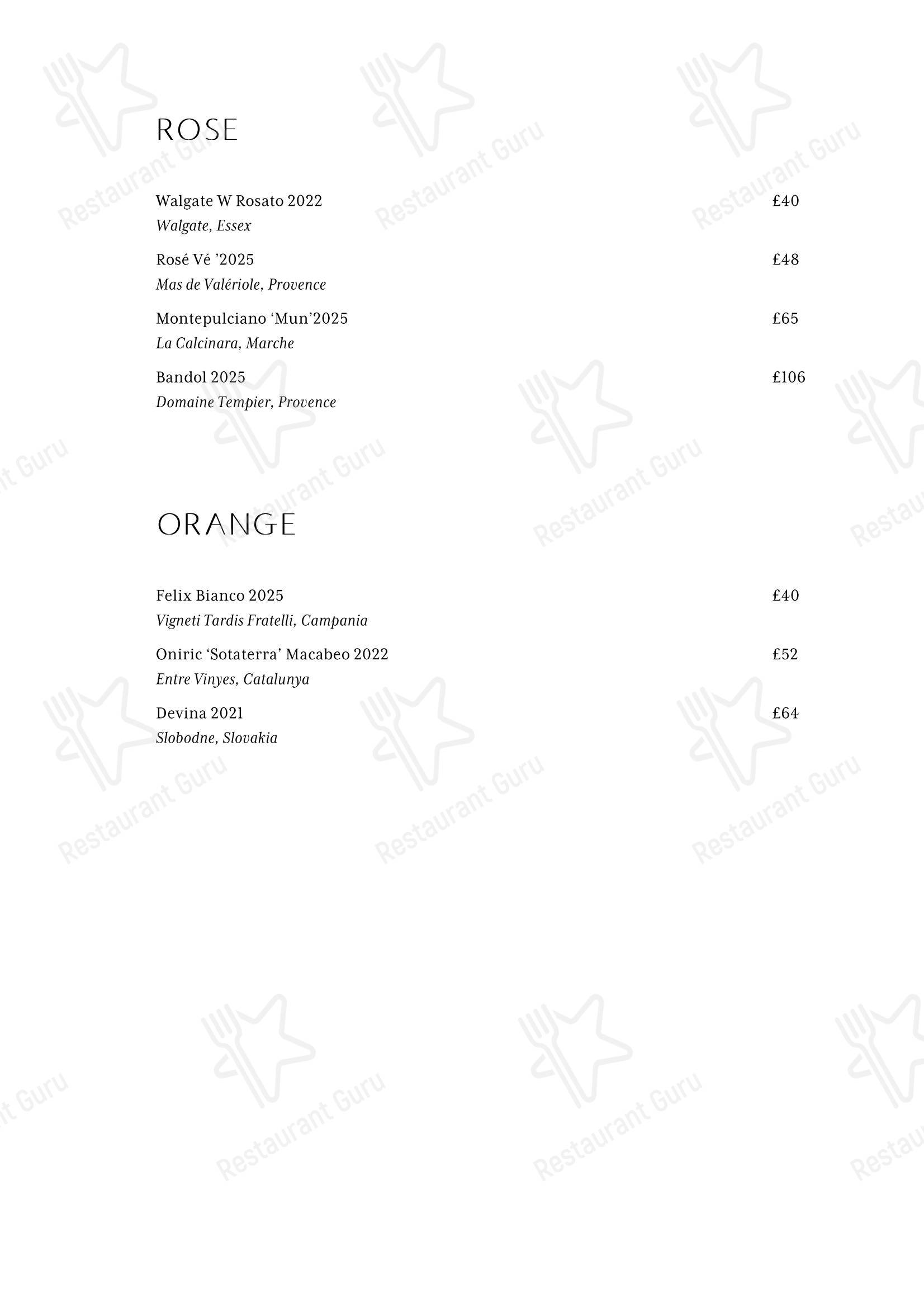Основное меню ресторана Spring Restaurant в Лондоне
