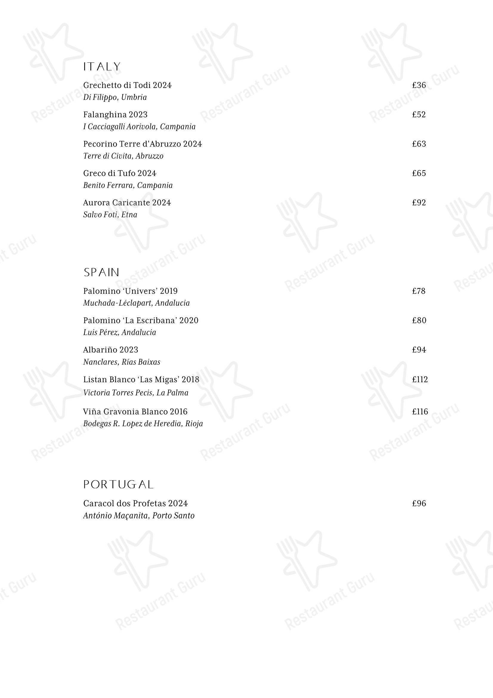 Основное меню ресторана Spring Restaurant