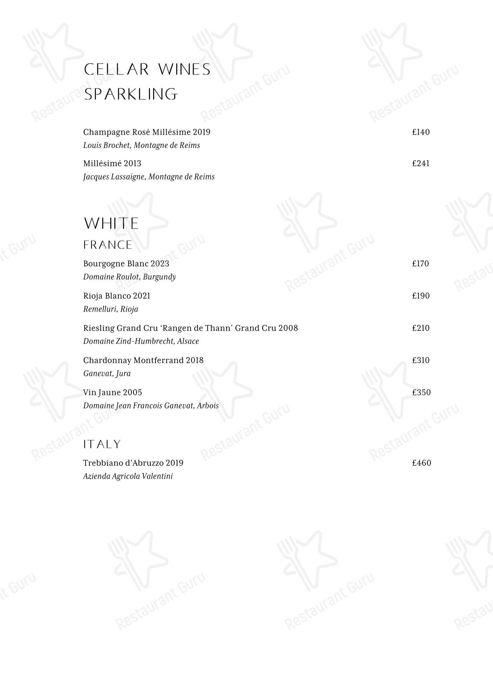Основное меню ресторана Spring Restaurant в Лондоне