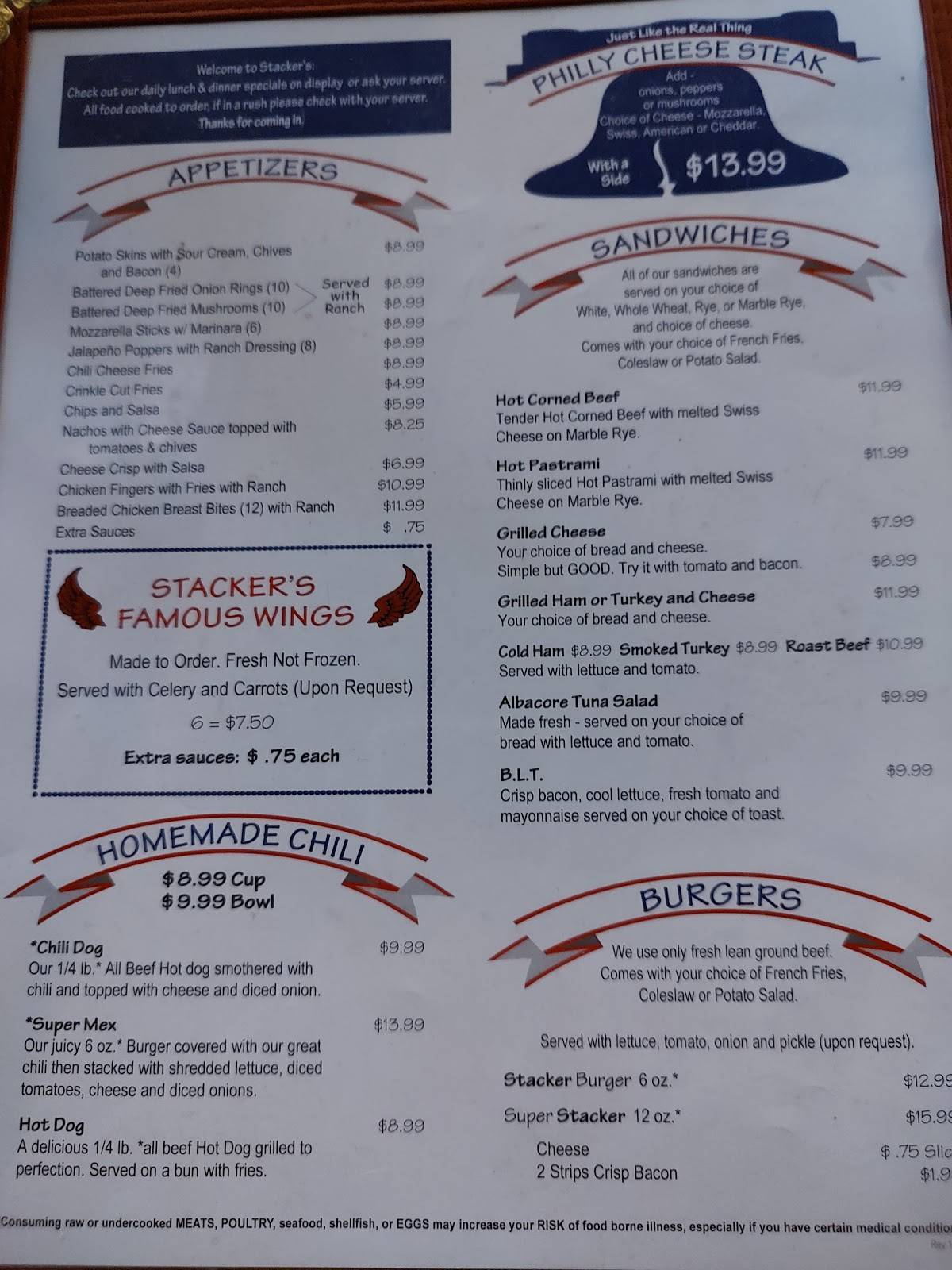 Stackers Restaurant меню
