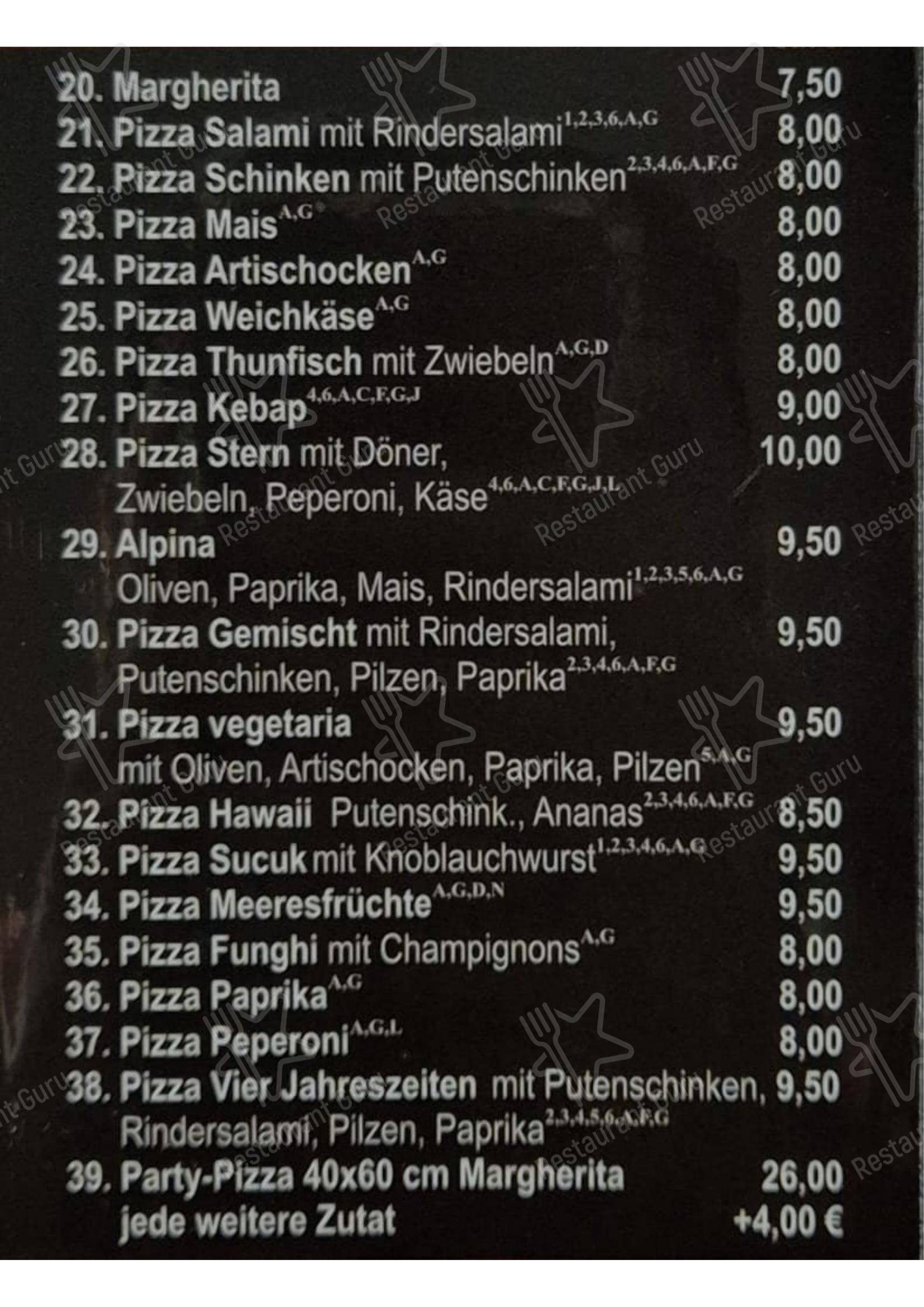 Меню ресторана Stern Kebap в Рангендингене