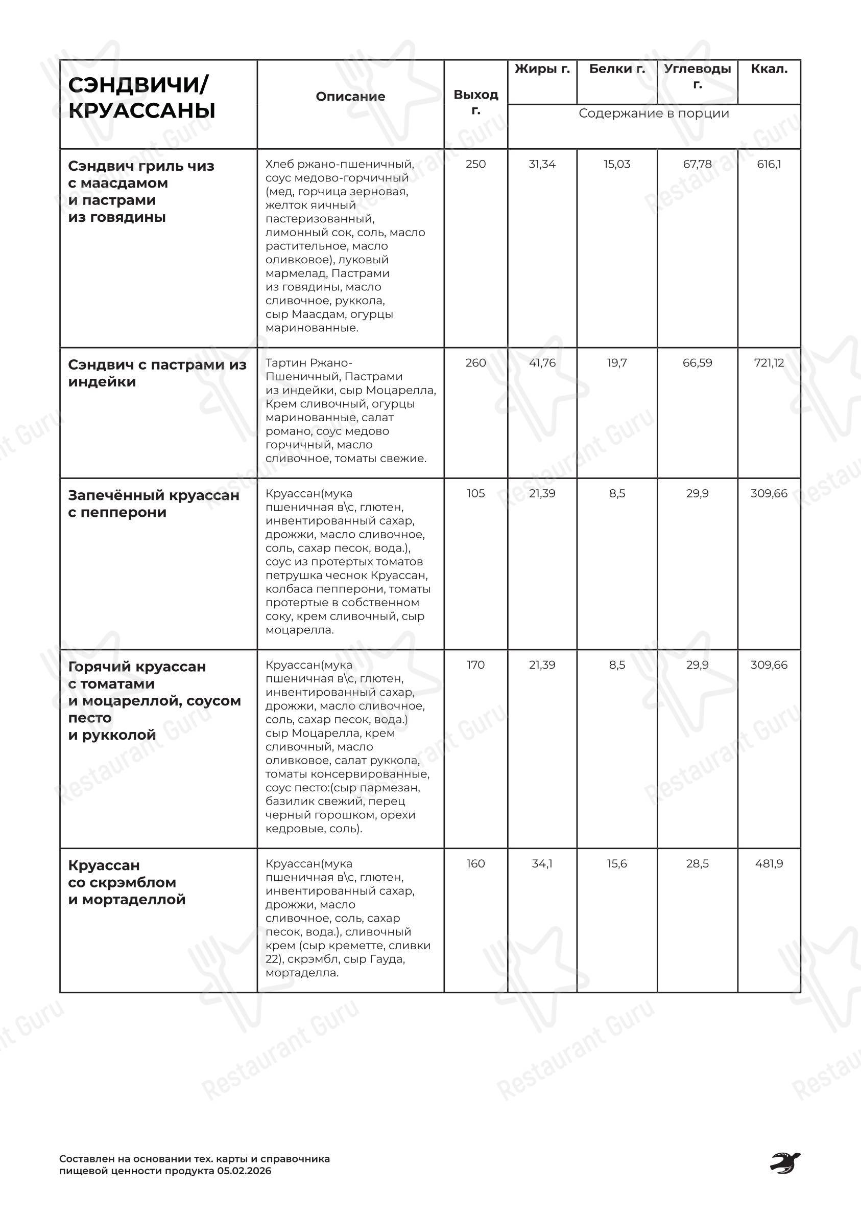 Меню напитков ресторана Свет и Заря в Ярославле
