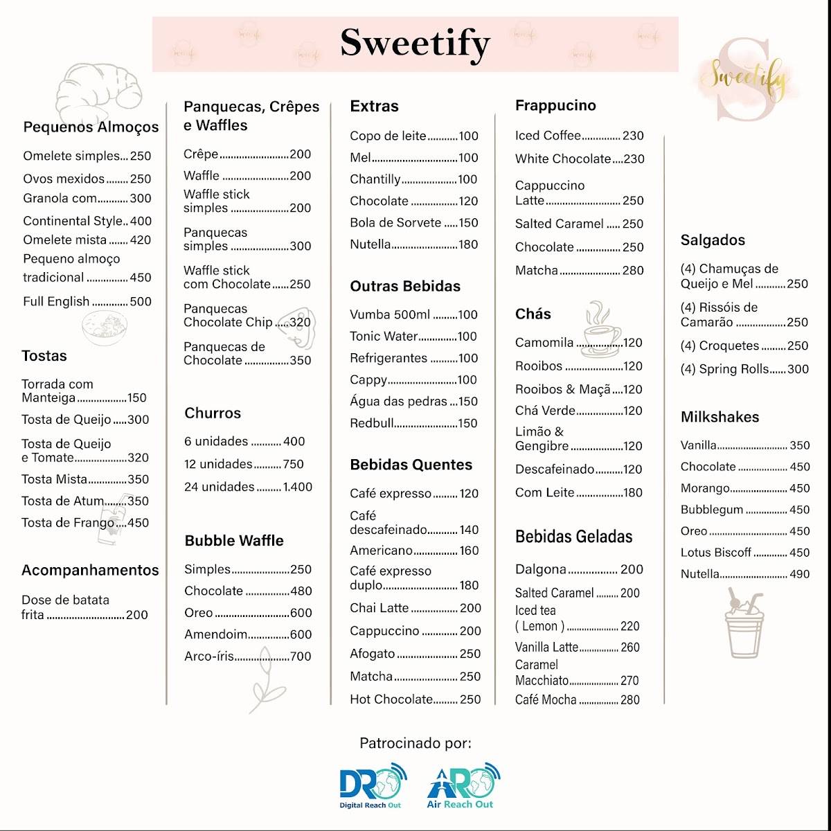 Sweetify, Lda. меню
