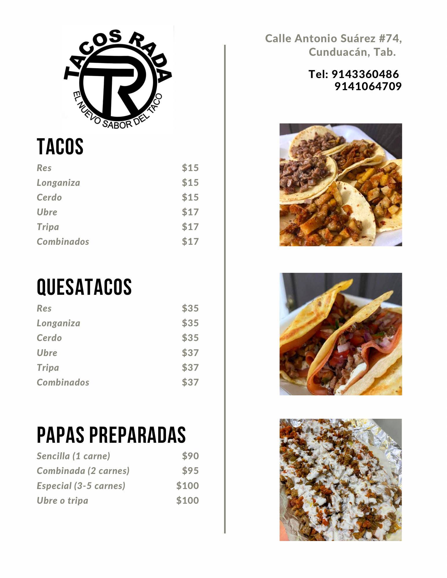 Tacos Rada меню