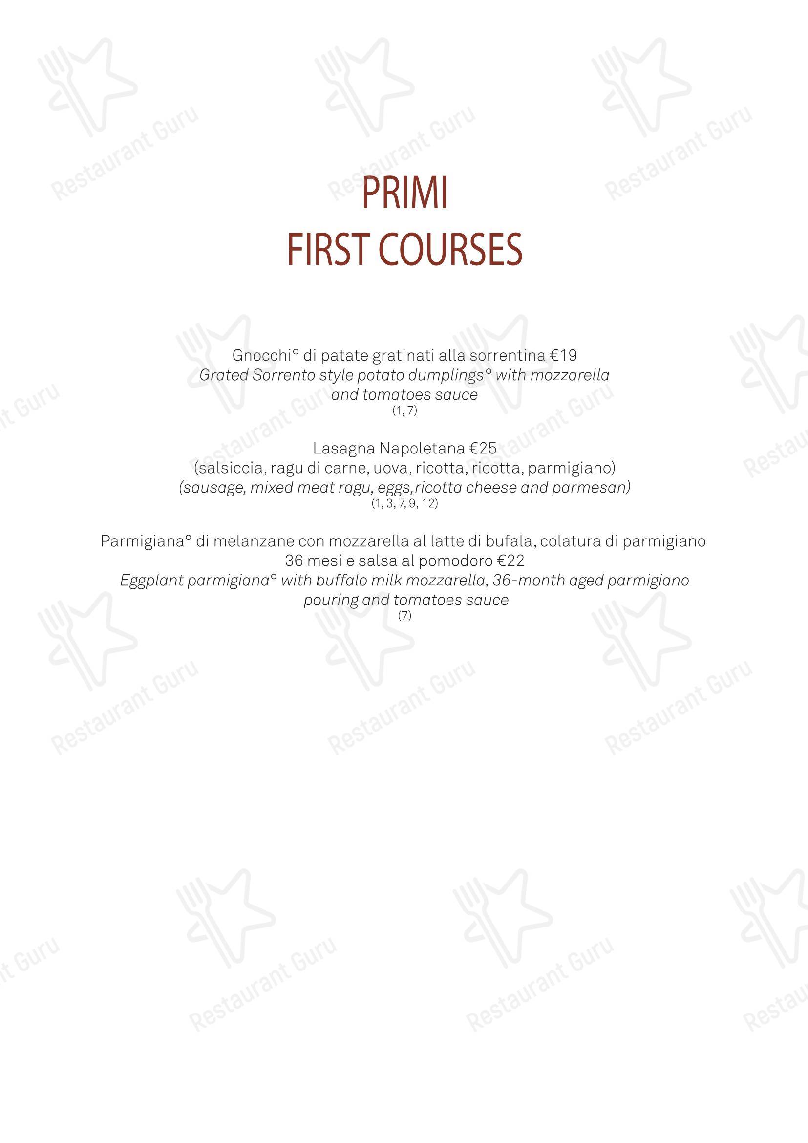 Основное меню ресторана Terrazza del Professore