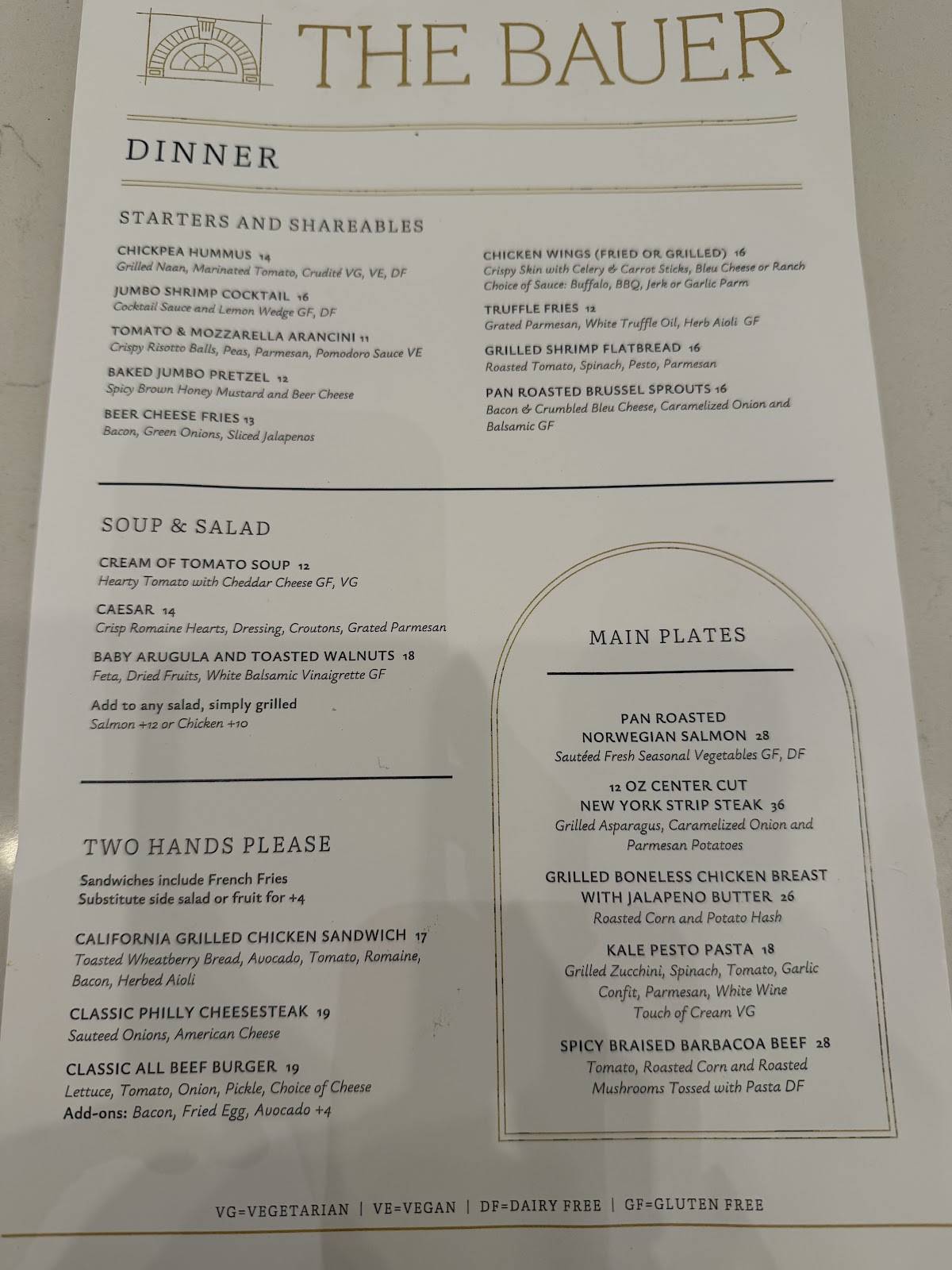 The Bauer Restaurant & Bar меню