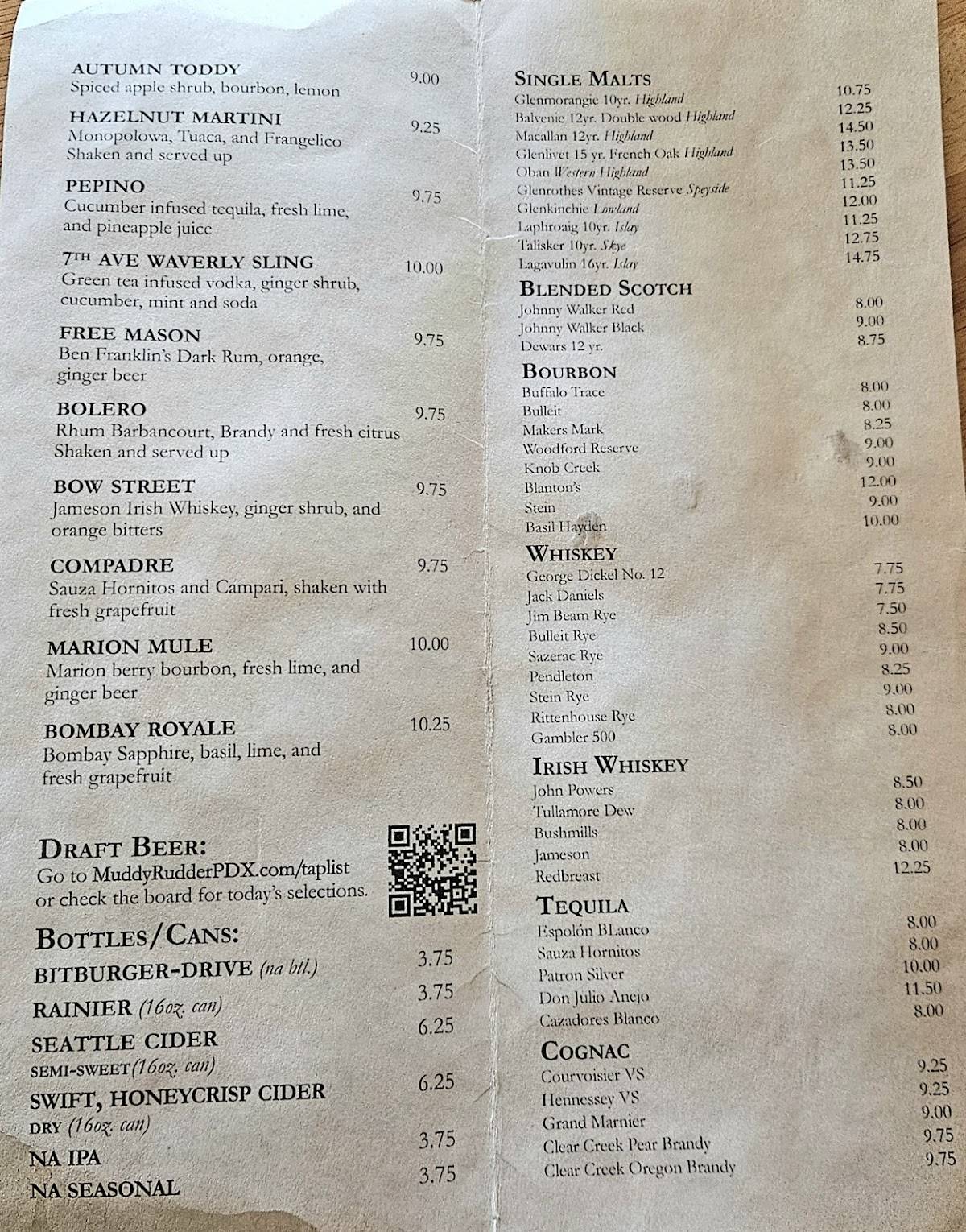 The Muddy Rudder Public House меню