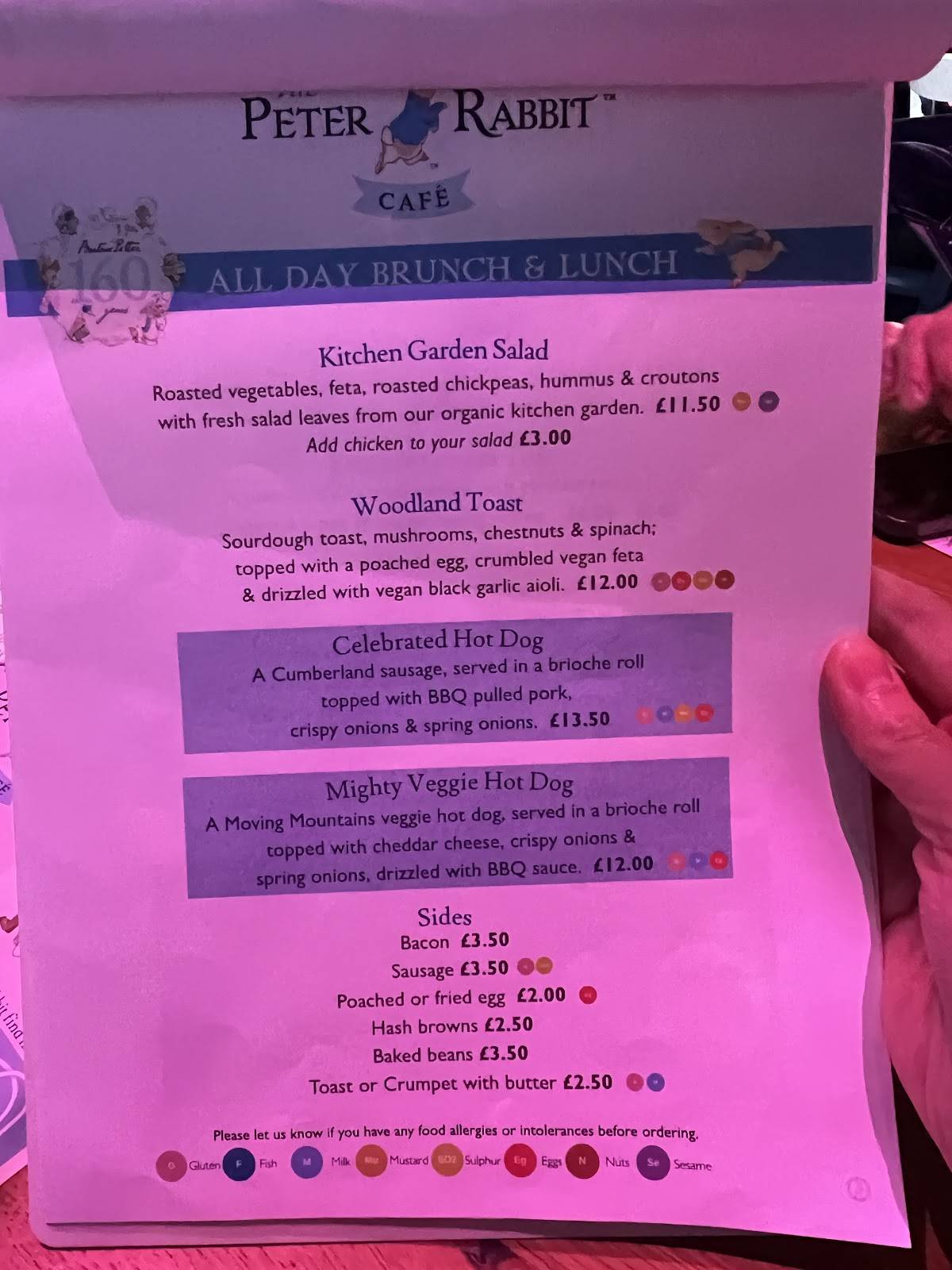 The Peter Rabbit Café меню