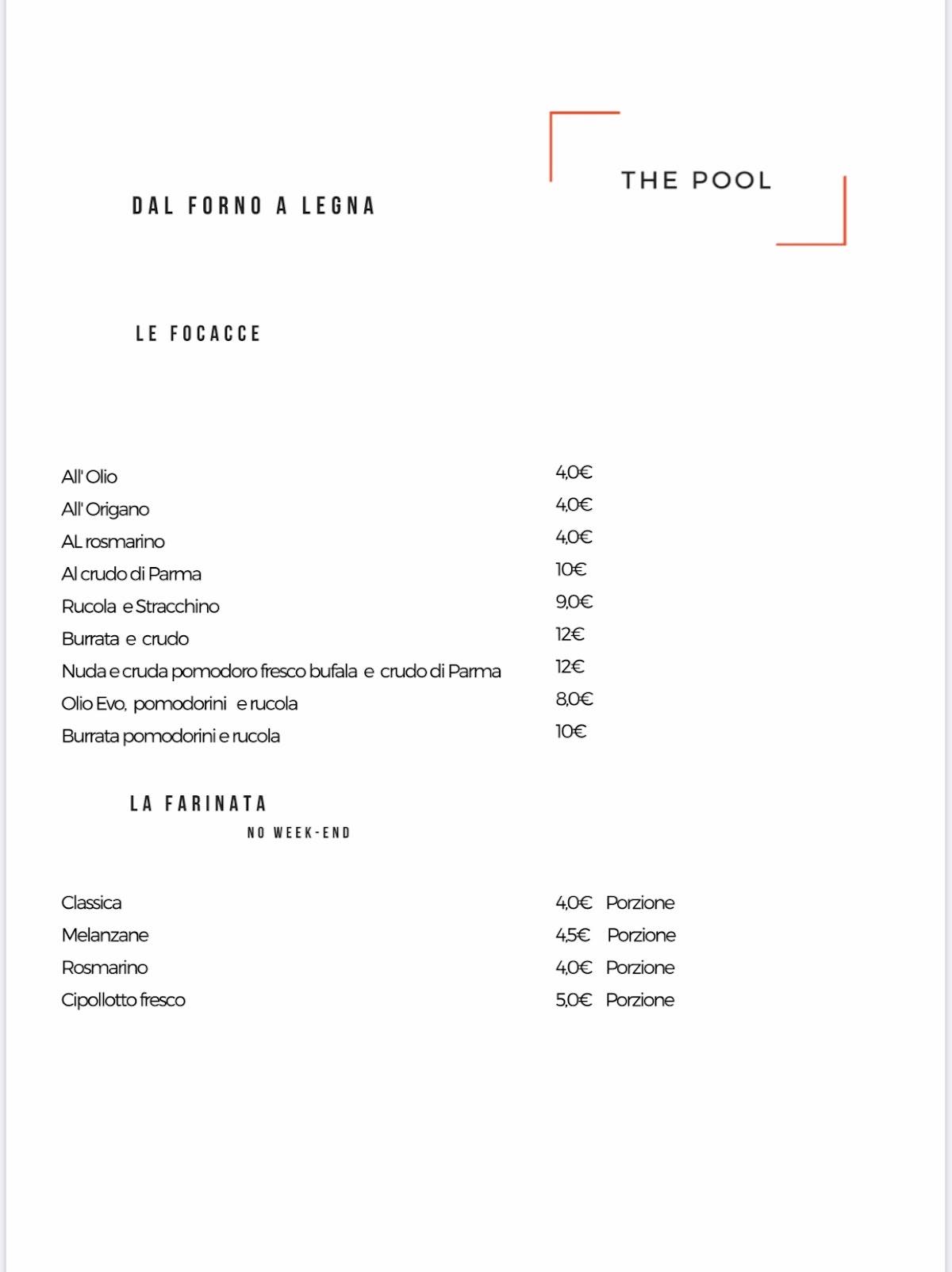 The Pool Restaurant меню